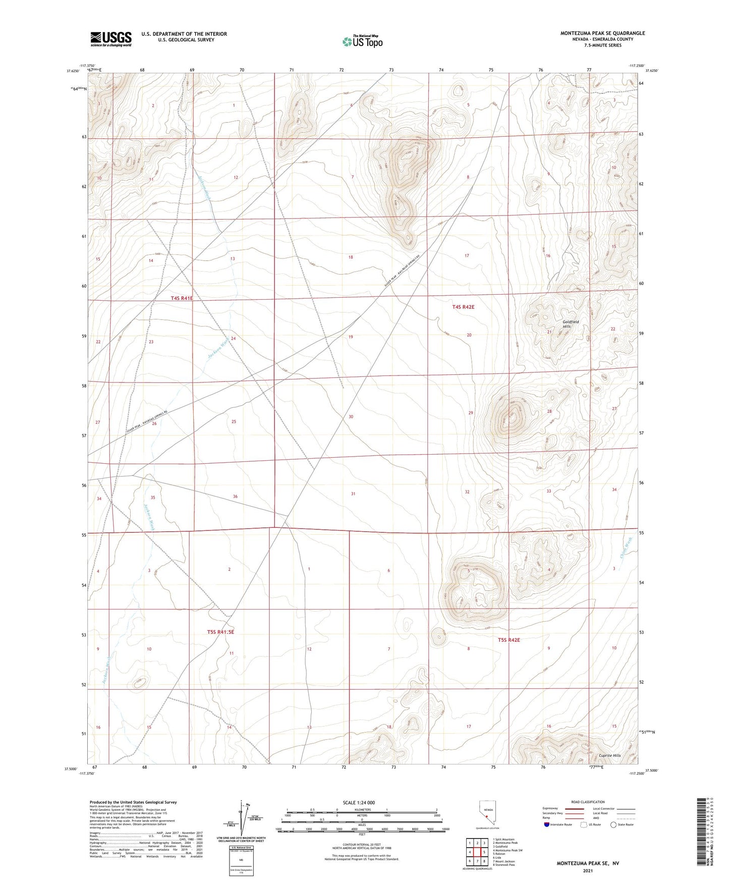 Montezuma Peak SE Nevada US Topo Map Image