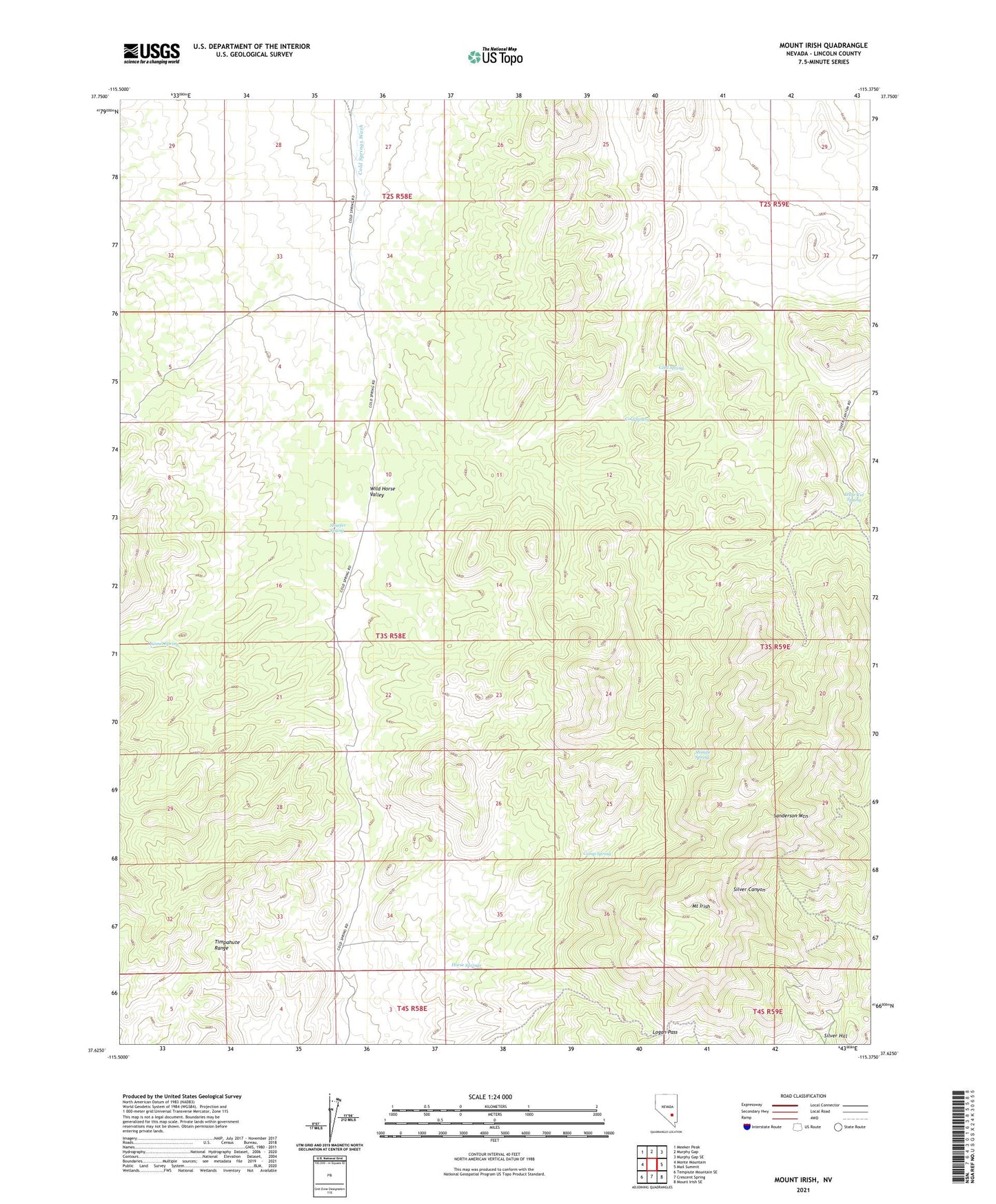 Mount Irish Nevada US Topo Map Image