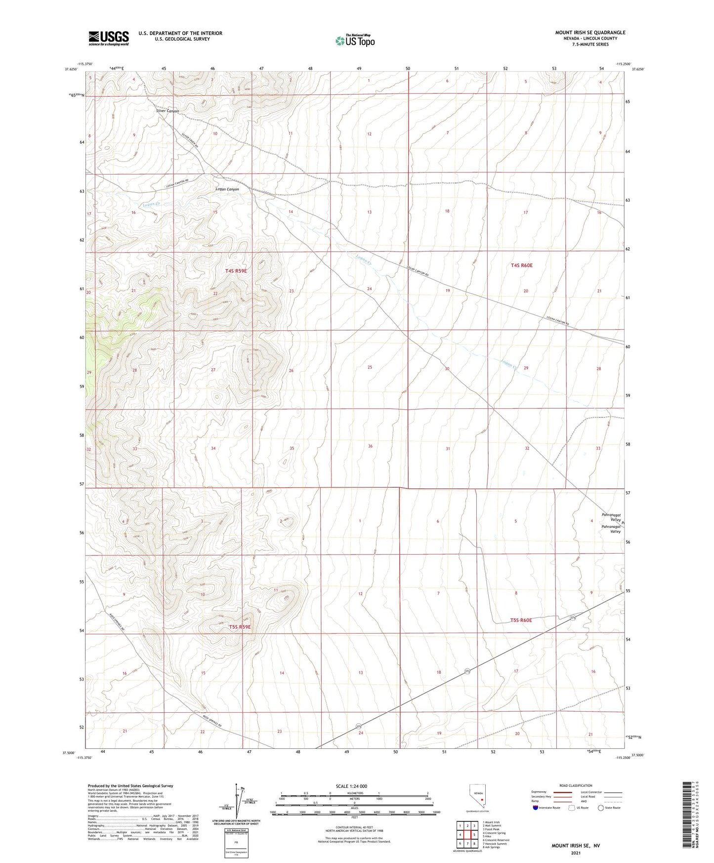 Mount Irish SE Nevada US Topo Map Image