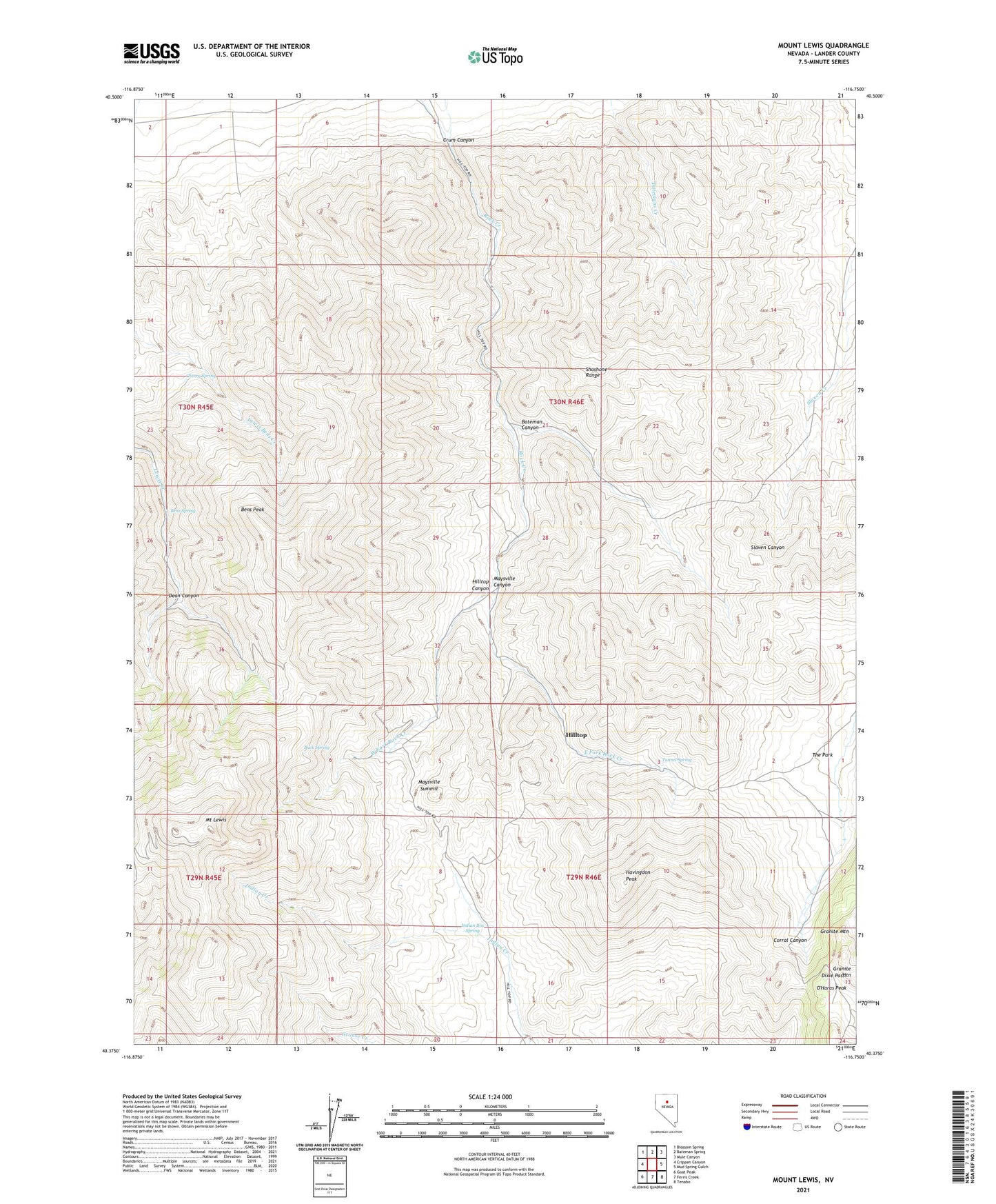 Mount Lewis Nevada US Topo Map Image
