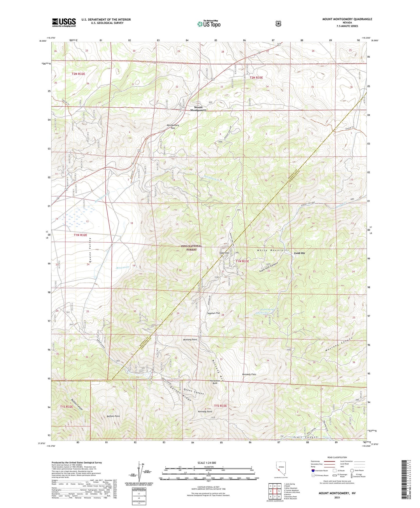 Mount Montgomery Nevada US Topo Map Image