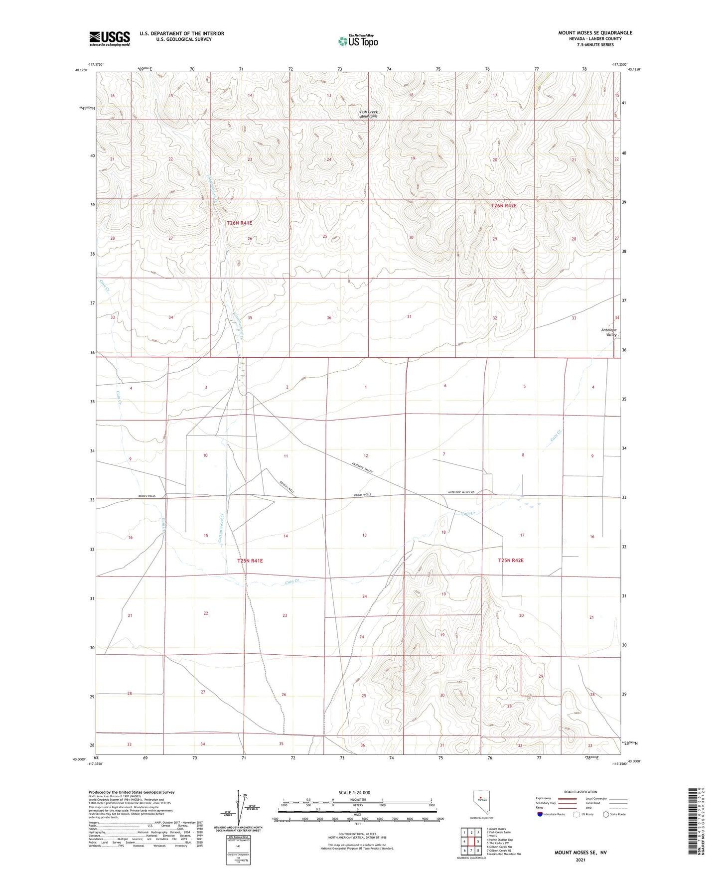 Mount Moses SE Nevada US Topo Map Image