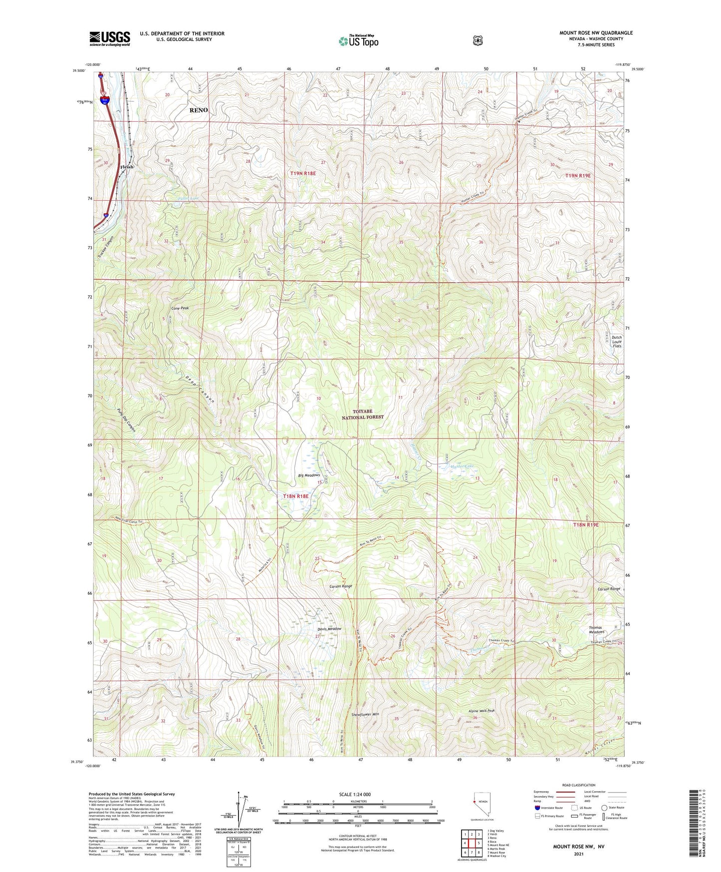 Mount Rose NW Nevada US Topo Map Image