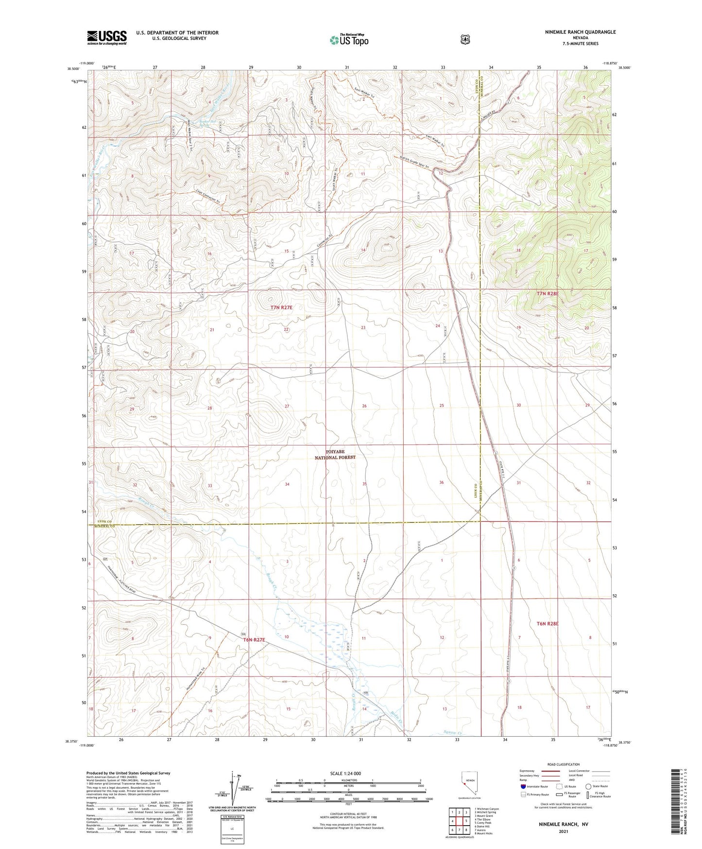 Ninemile Ranch Nevada US Topo Map Image