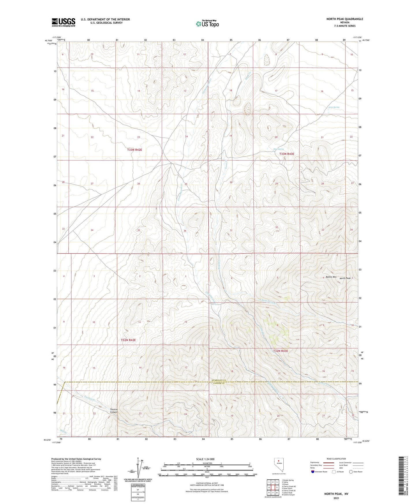 North Peak Nevada US Topo Map Image