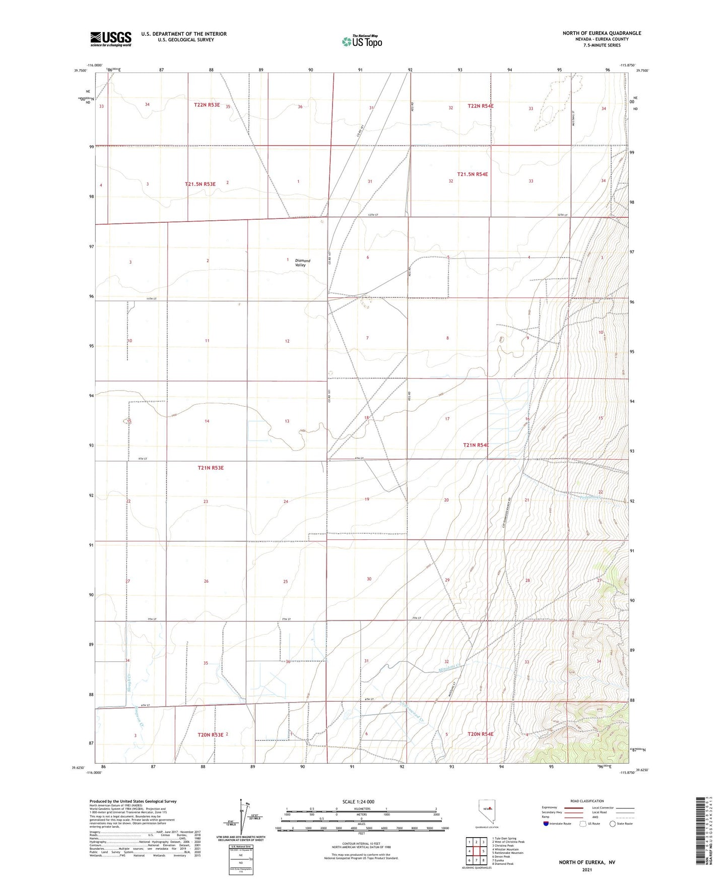 North of Eureka Nevada US Topo Map Image