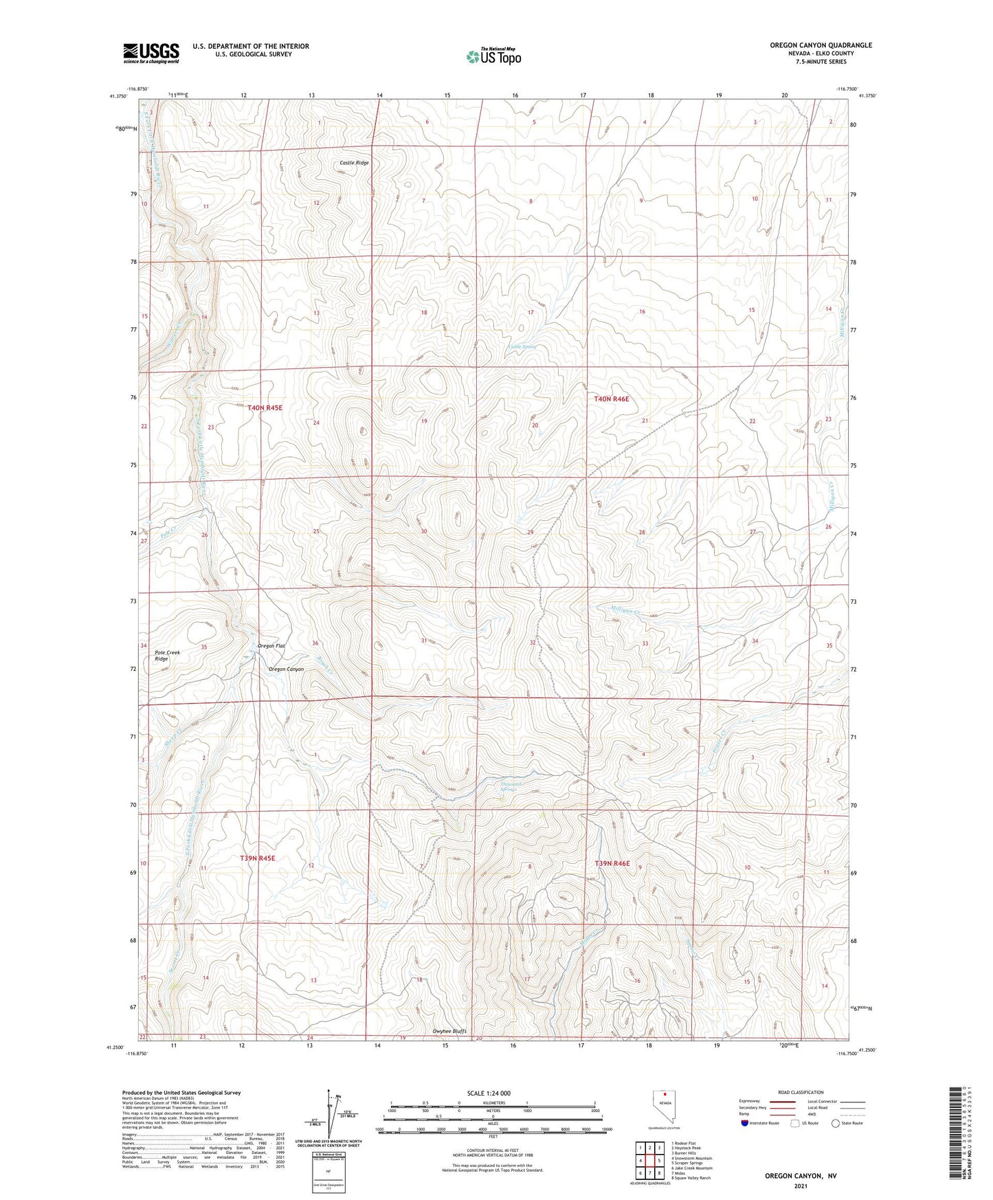 Oregon Canyon Nevada US Topo Map Image