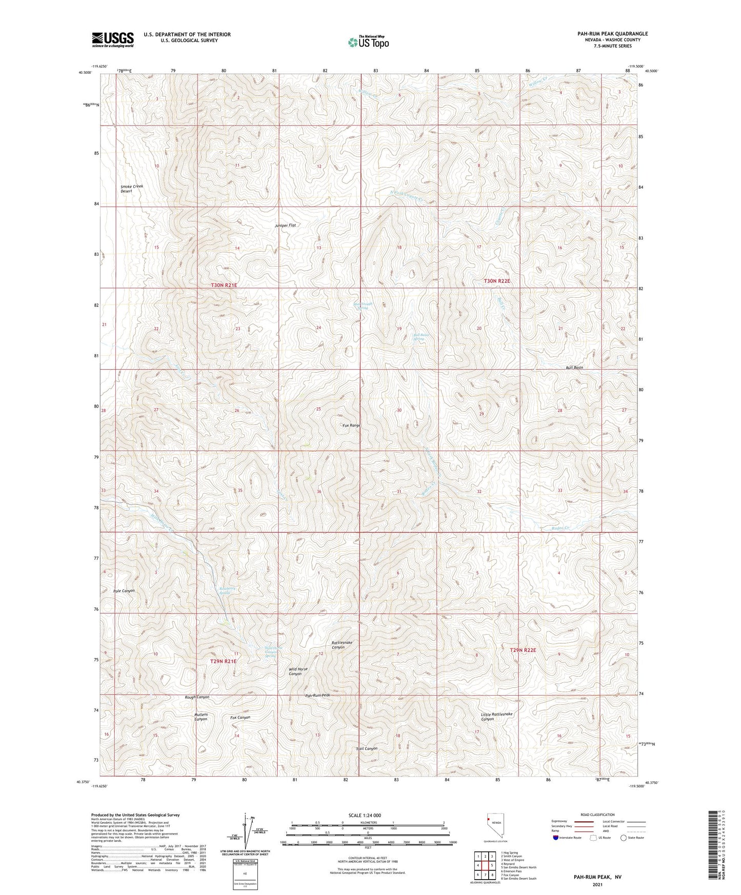 Pah-Rum Peak Nevada US Topo Map Image