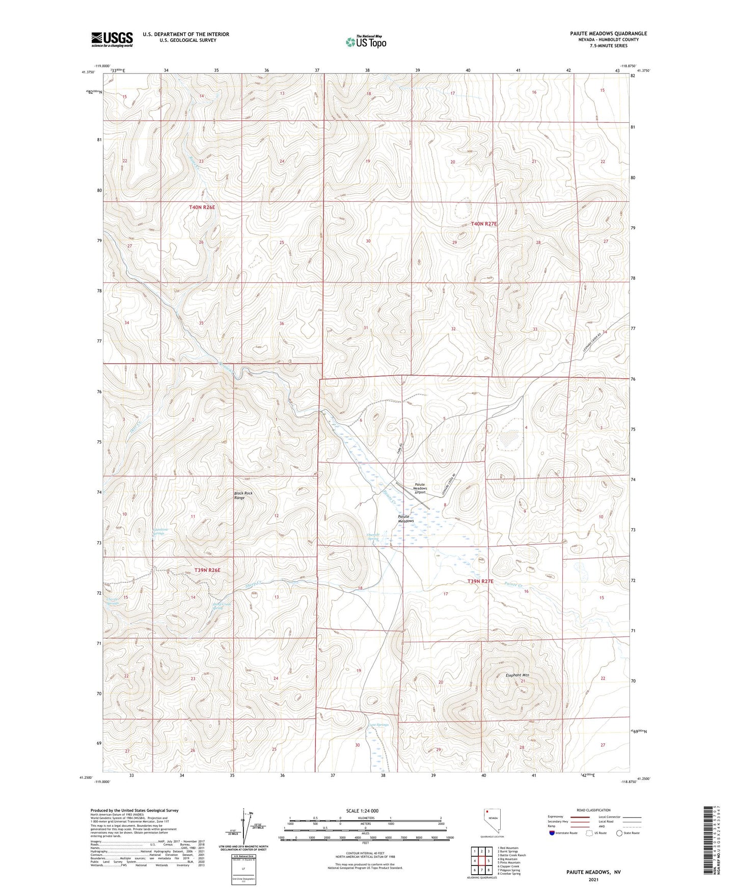Paiute Meadows Nevada US Topo Map Image