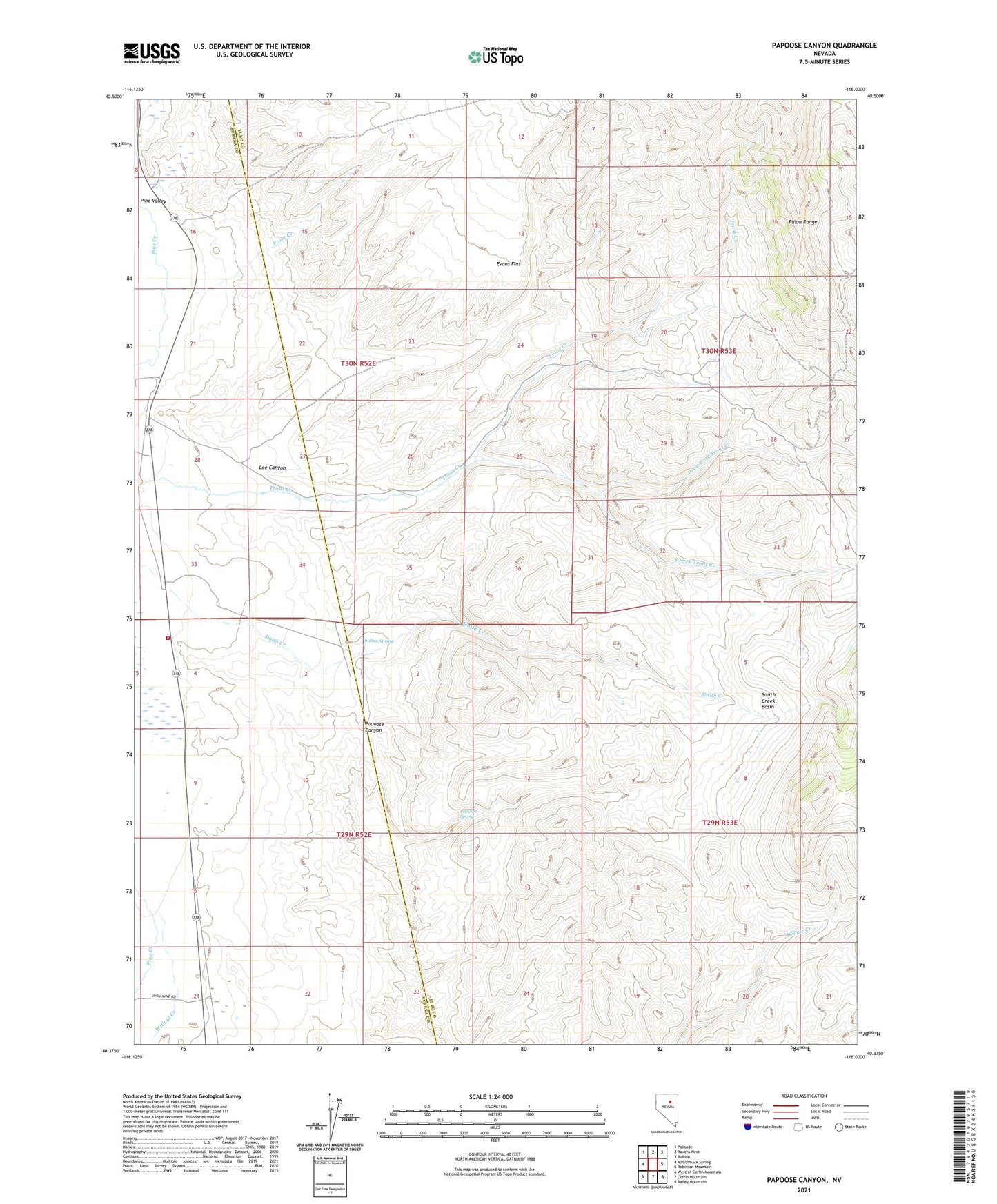 Papoose Canyon Nevada US Topo Map Image