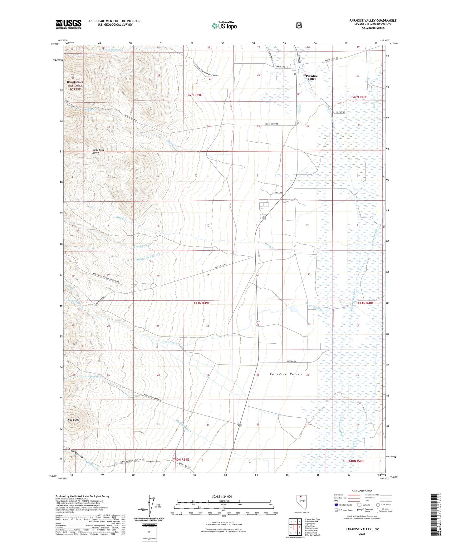Paradise Valley Nevada US Topo Map Image
