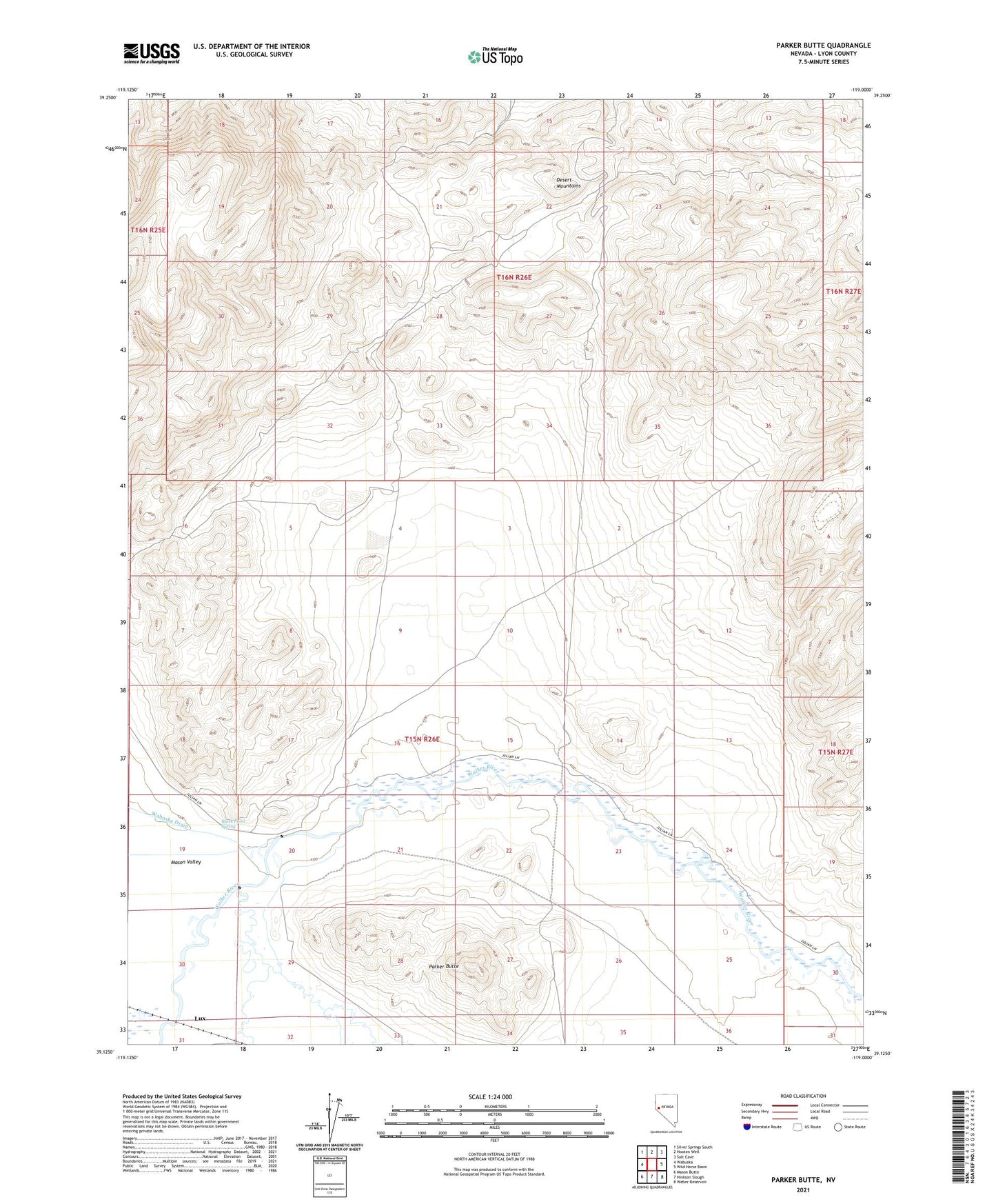Parker Butte Nevada US Topo Map Image