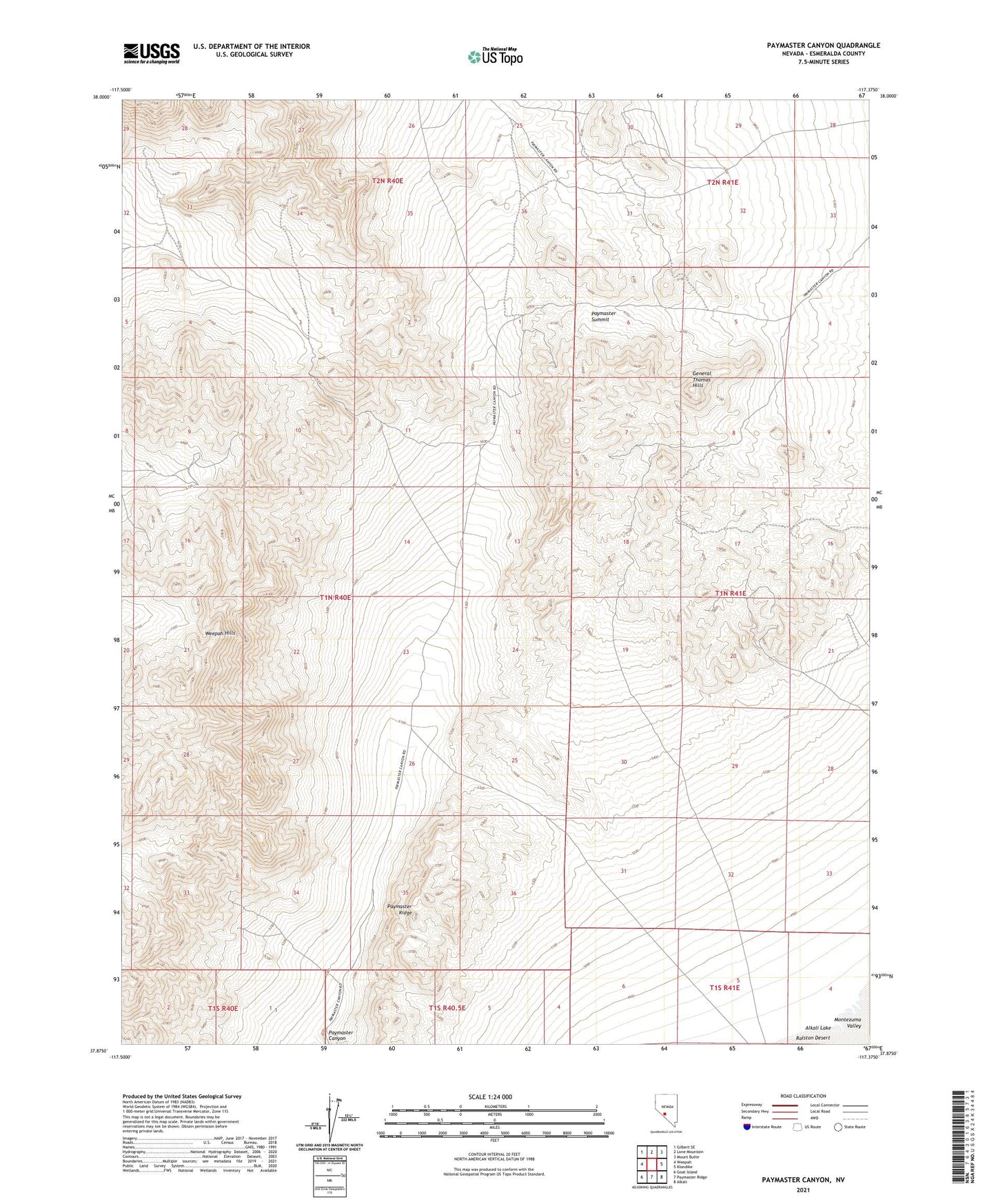 Paymaster Canyon Nevada US Topo Map Image