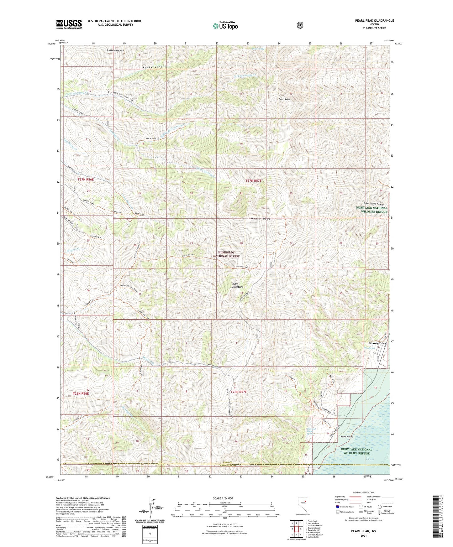 Pearl Peak Nevada US Topo Map Image