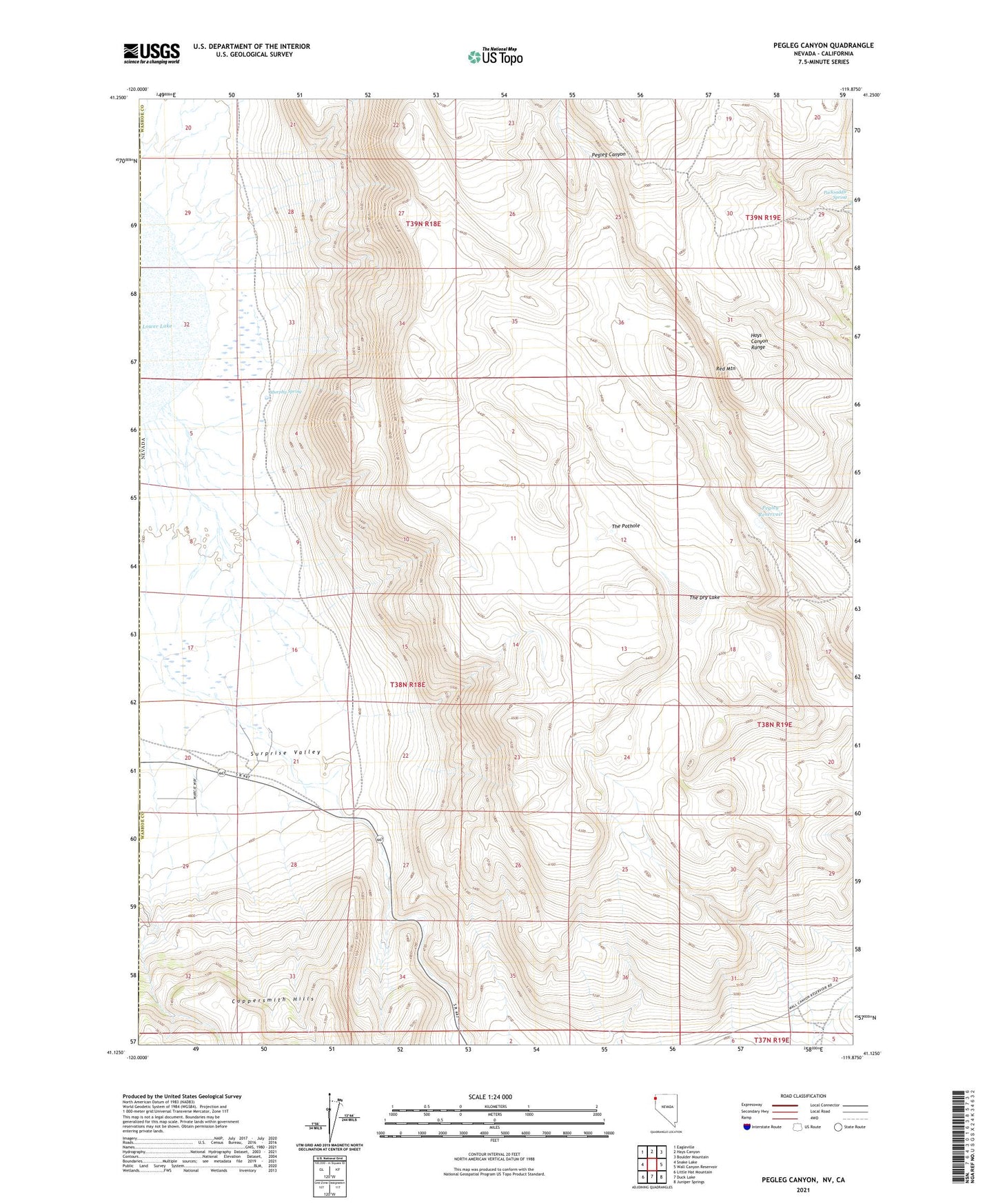 Pegleg Canyon Nevada US Topo Map Image
