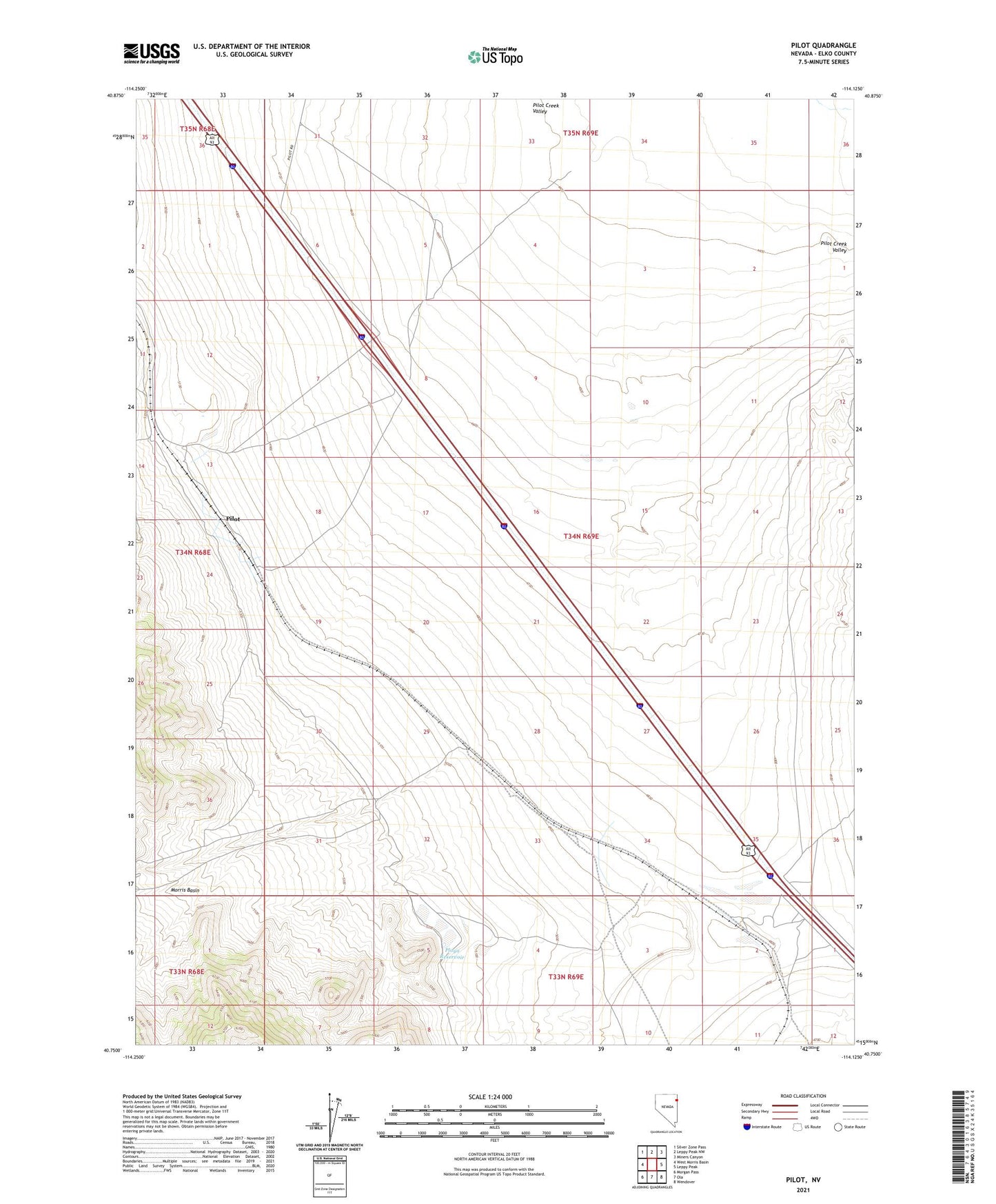 Pilot Nevada US Topo Map Image