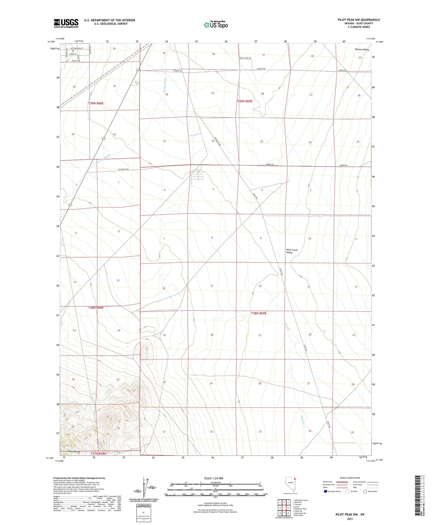 Pilot Peak NW Nevada US Topo Map Image