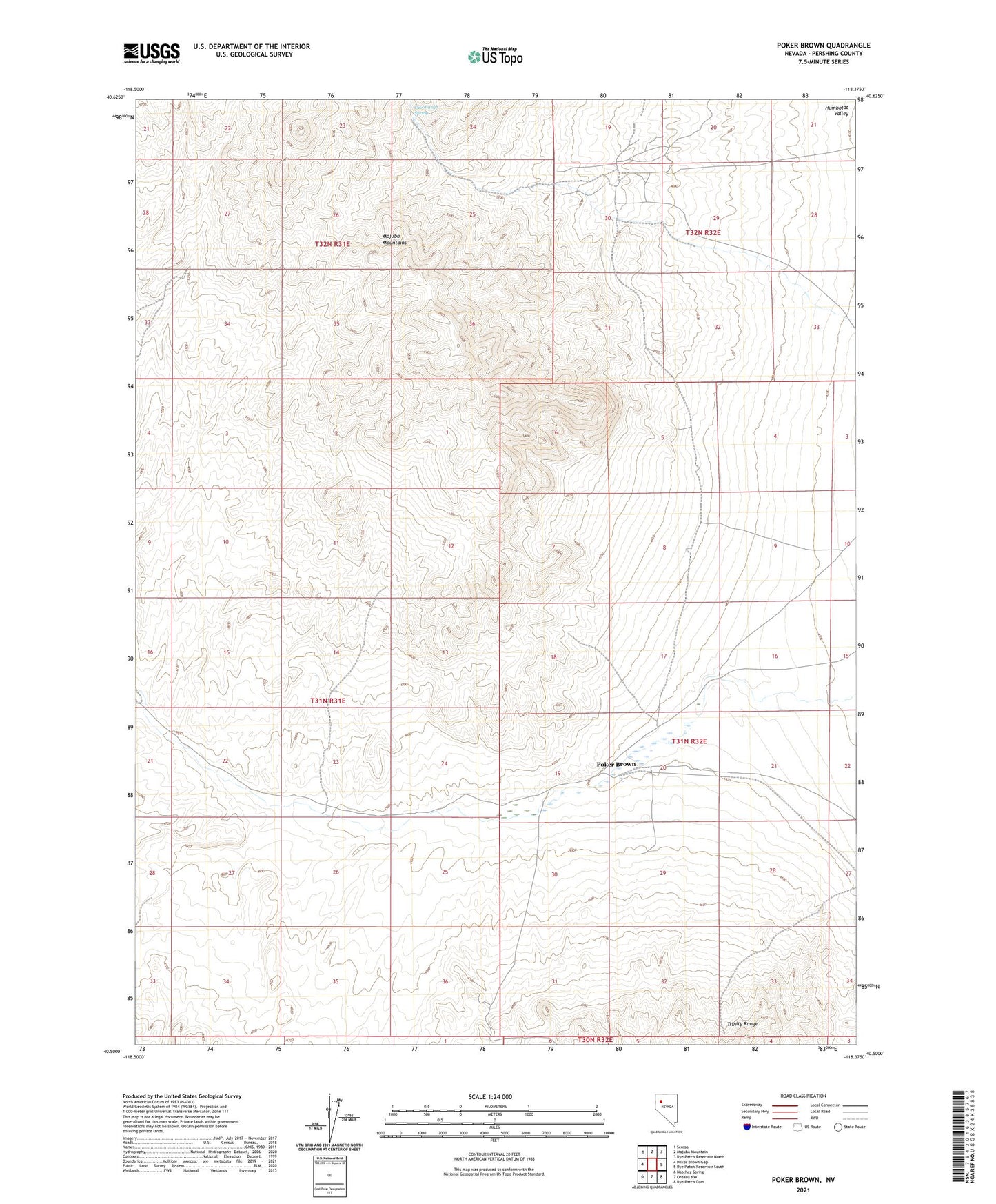 Poker Brown Nevada US Topo Map Image