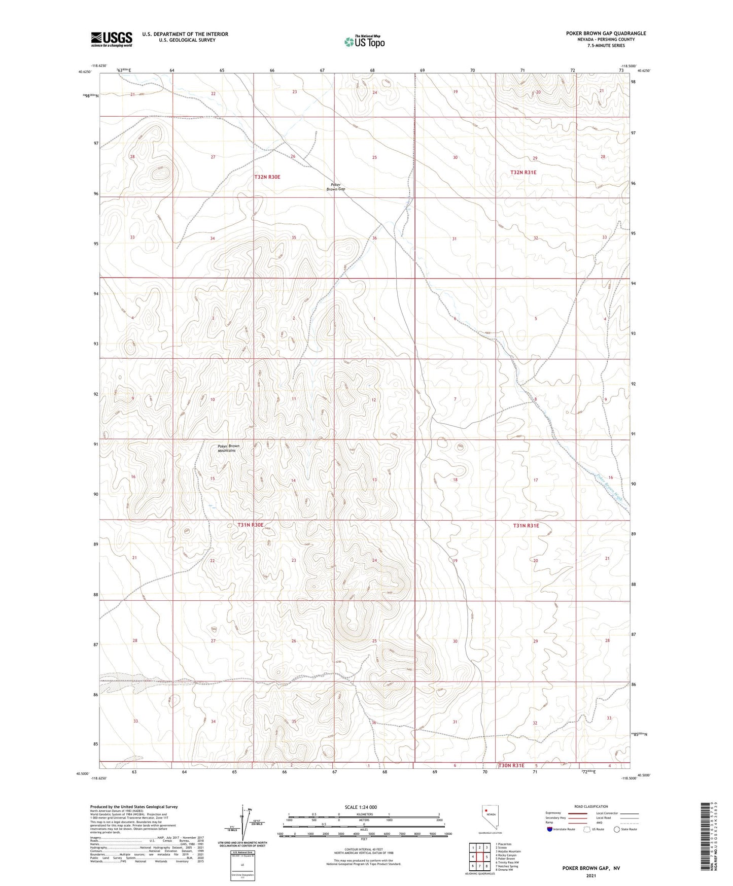 Poker Brown Gap Nevada US Topo Map Image