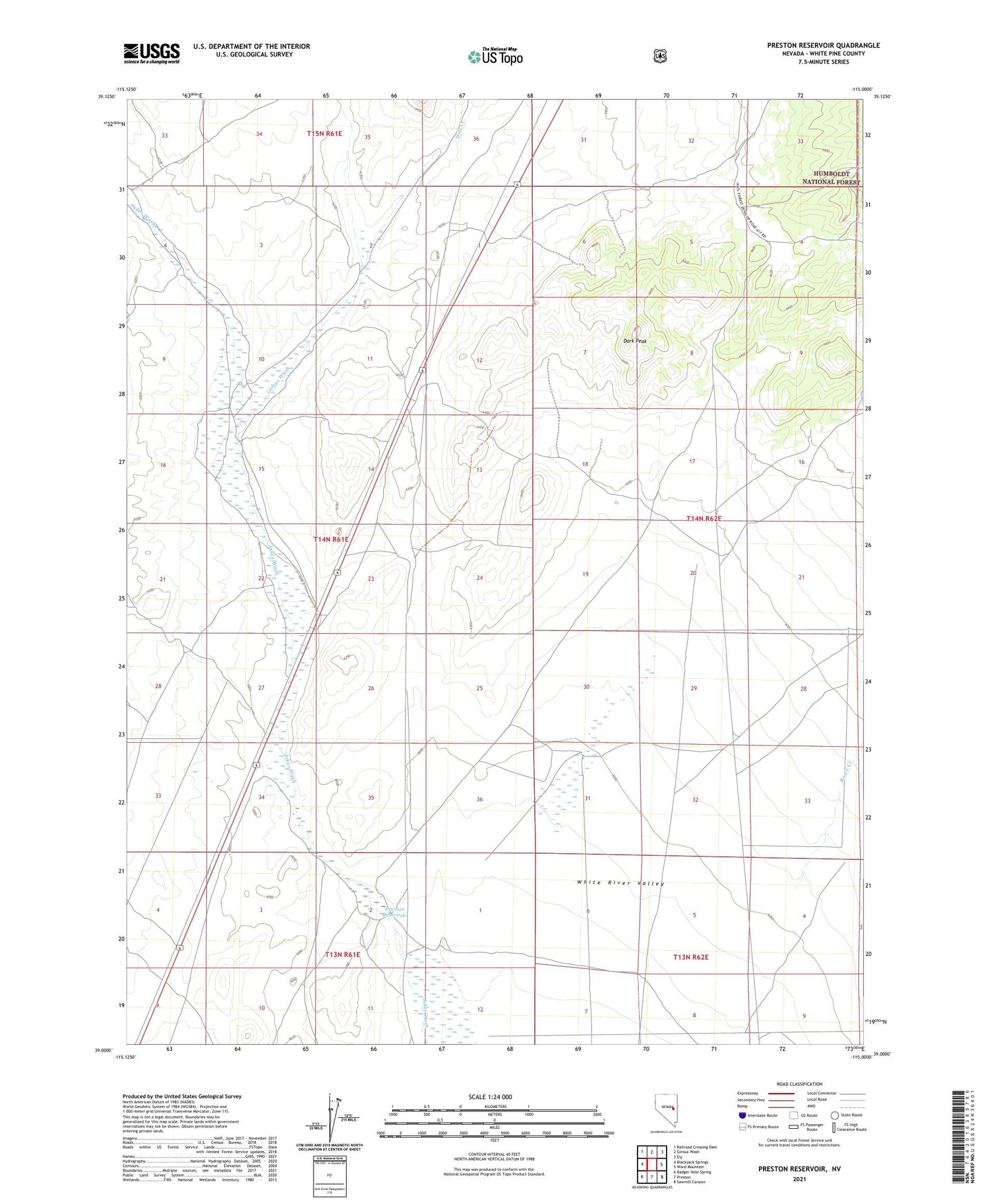 Preston Reservoir Nevada US Topo Map Image
