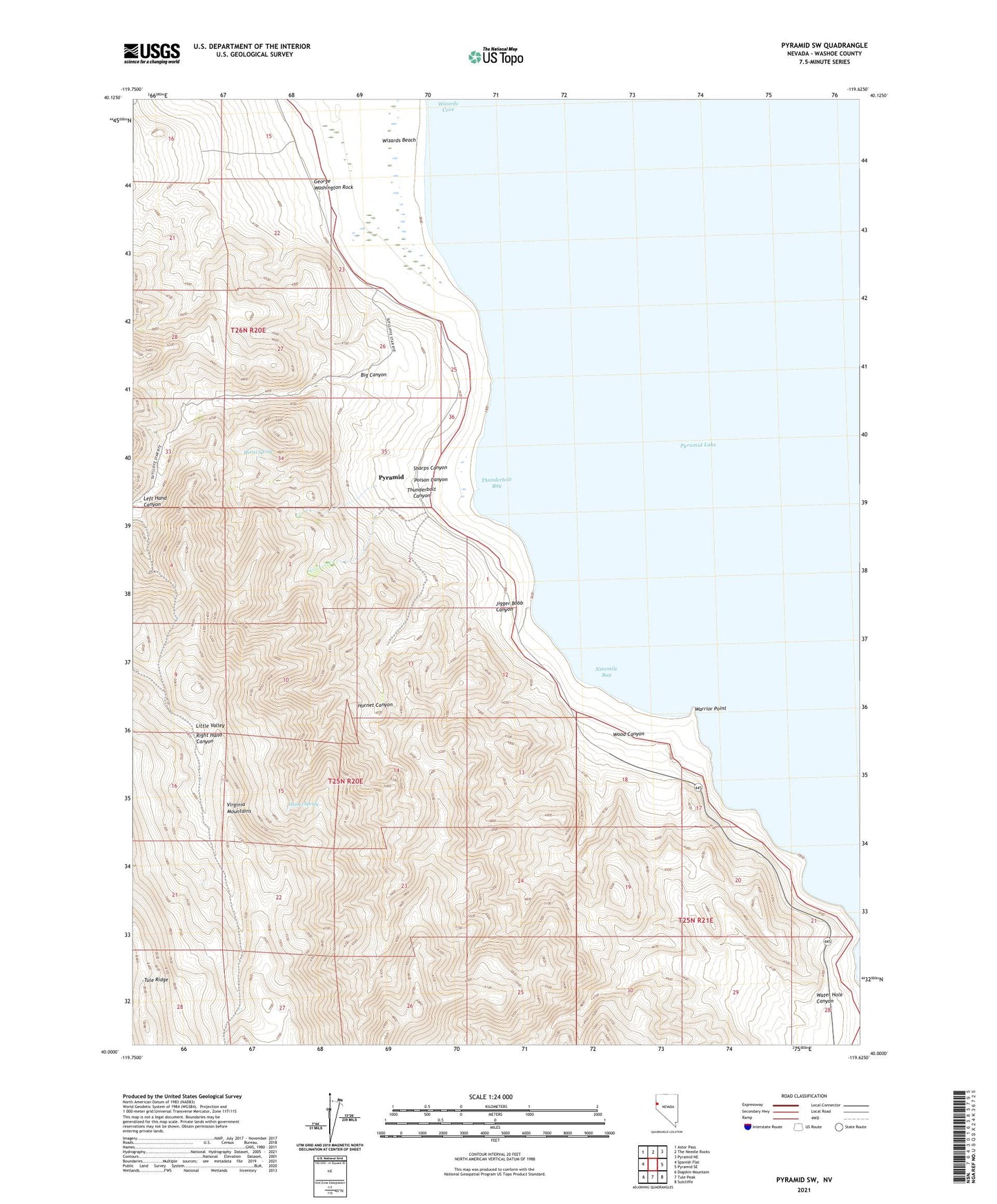 Pyramid SW Nevada US Topo Map Image