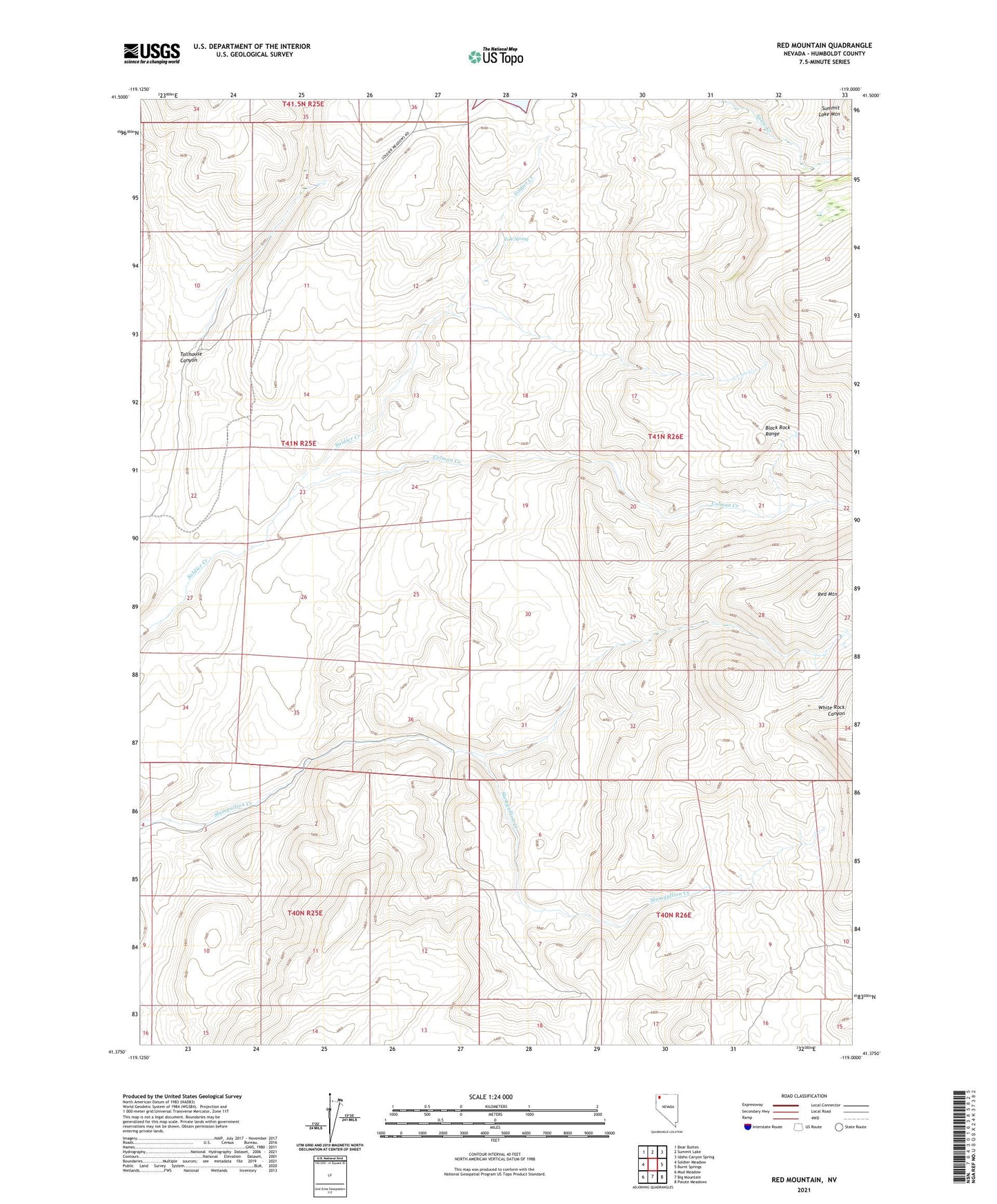 Red Mountain Nevada US Topo Map Image