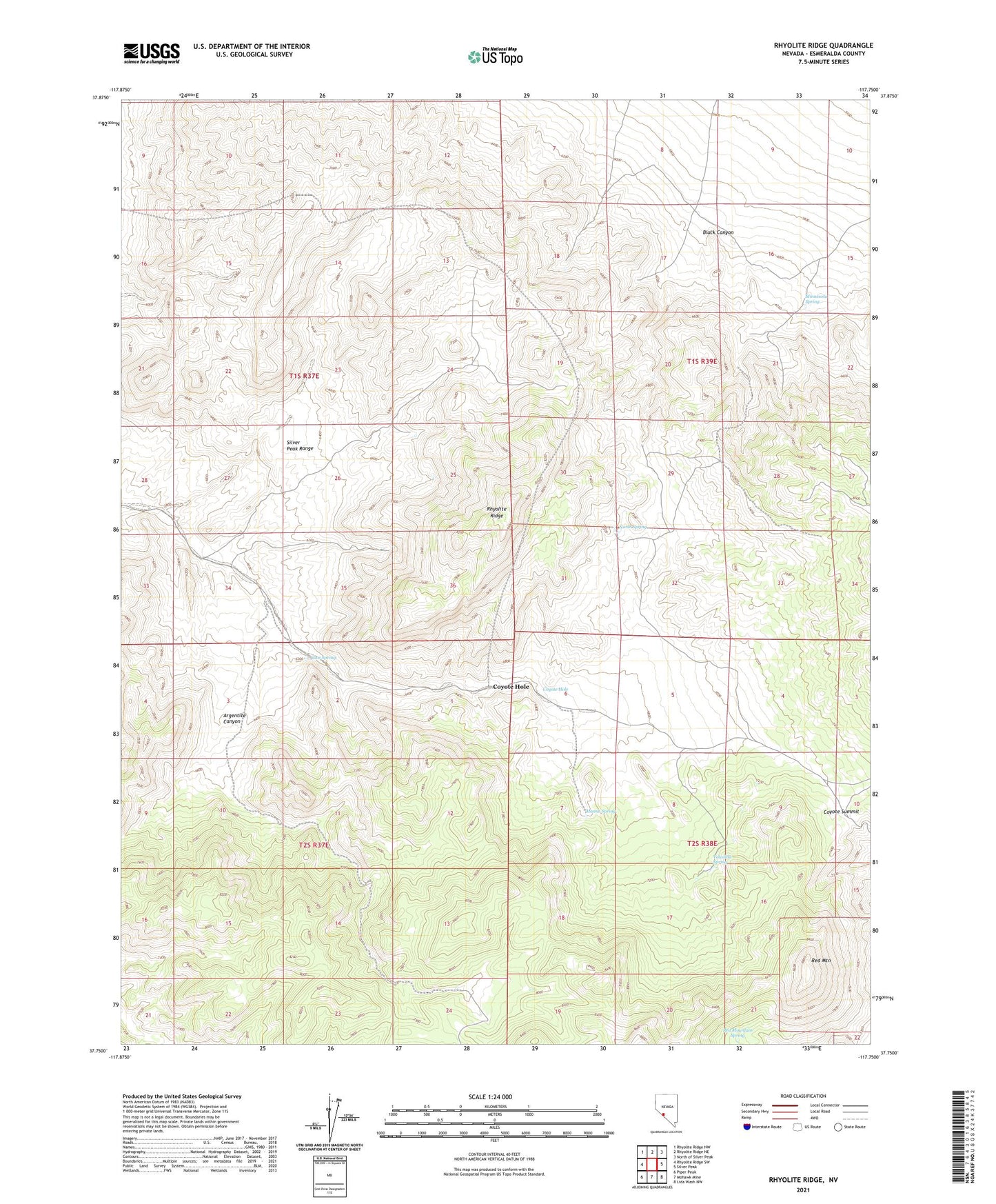 Rhyolite Ridge Nevada US Topo Map Image