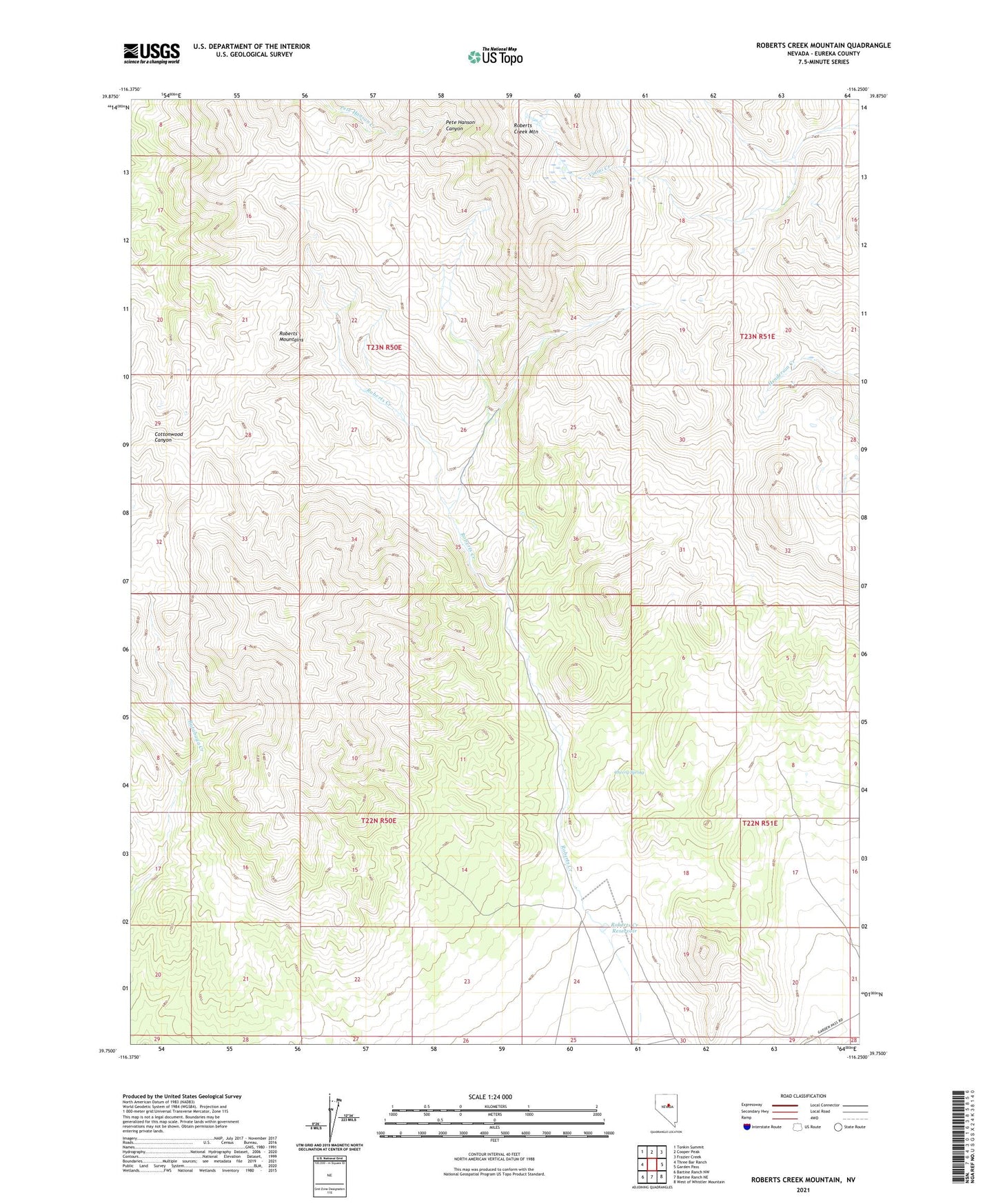 Roberts Creek Mountain Nevada US Topo Map Image