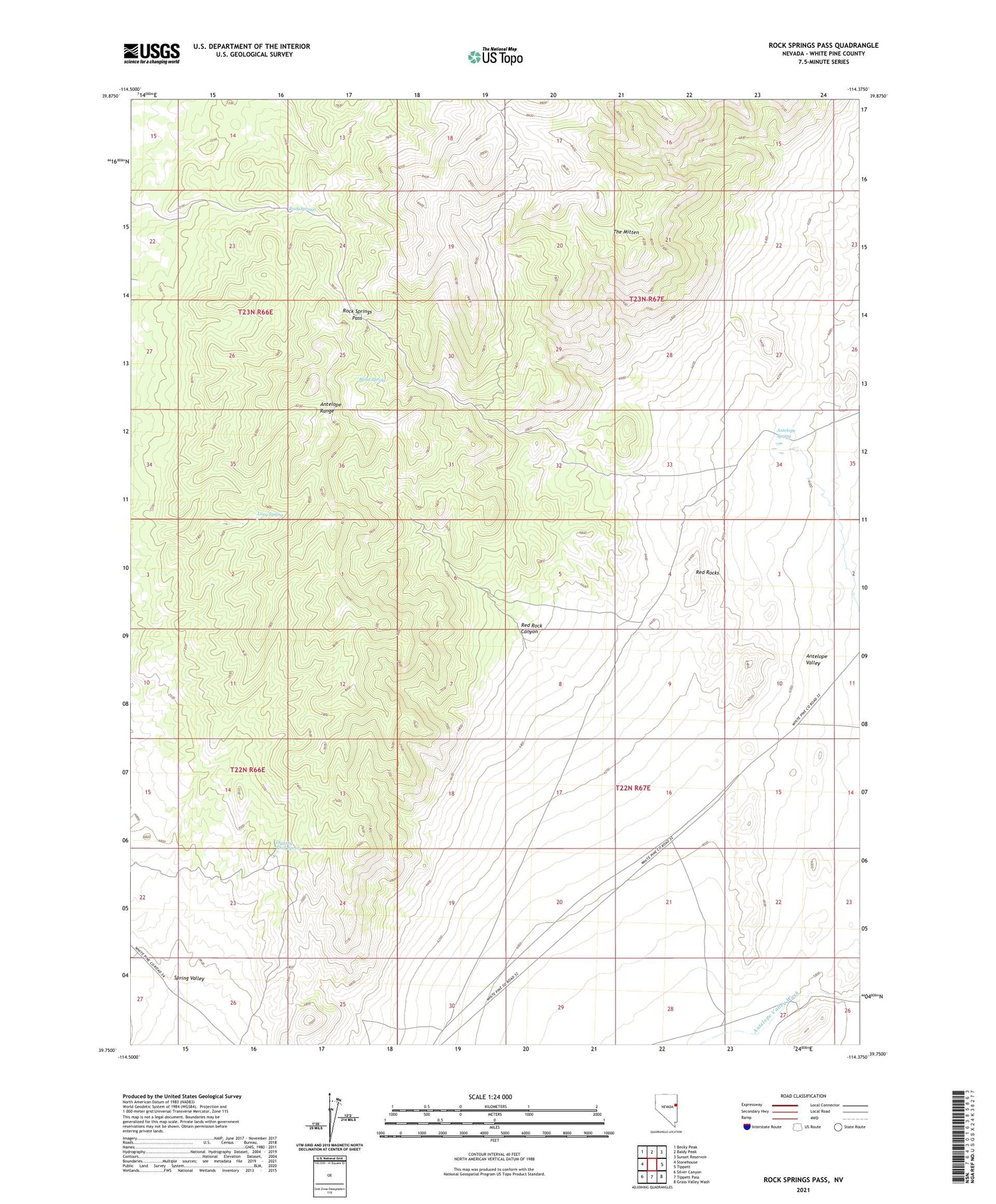 Rock Springs Pass Nevada US Topo Map Image