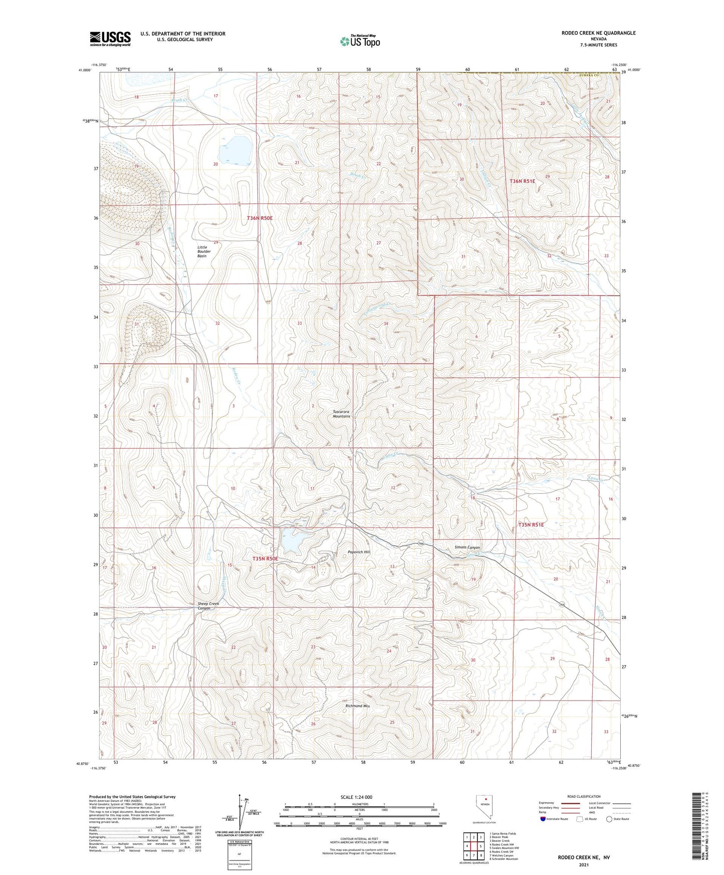 Rodeo Creek NE Nevada US Topo Map Image
