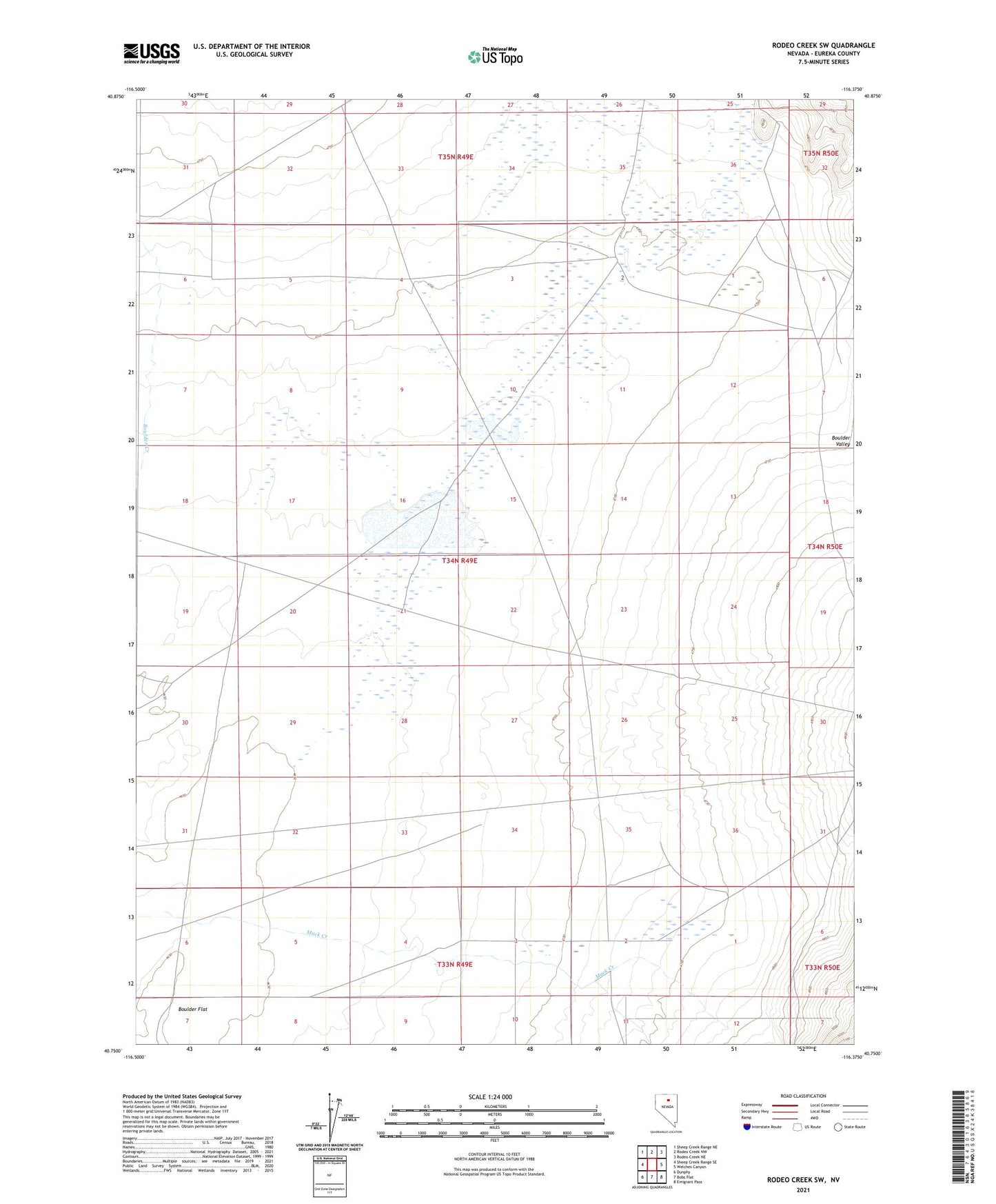 Rodeo Creek SW Nevada US Topo Map Image