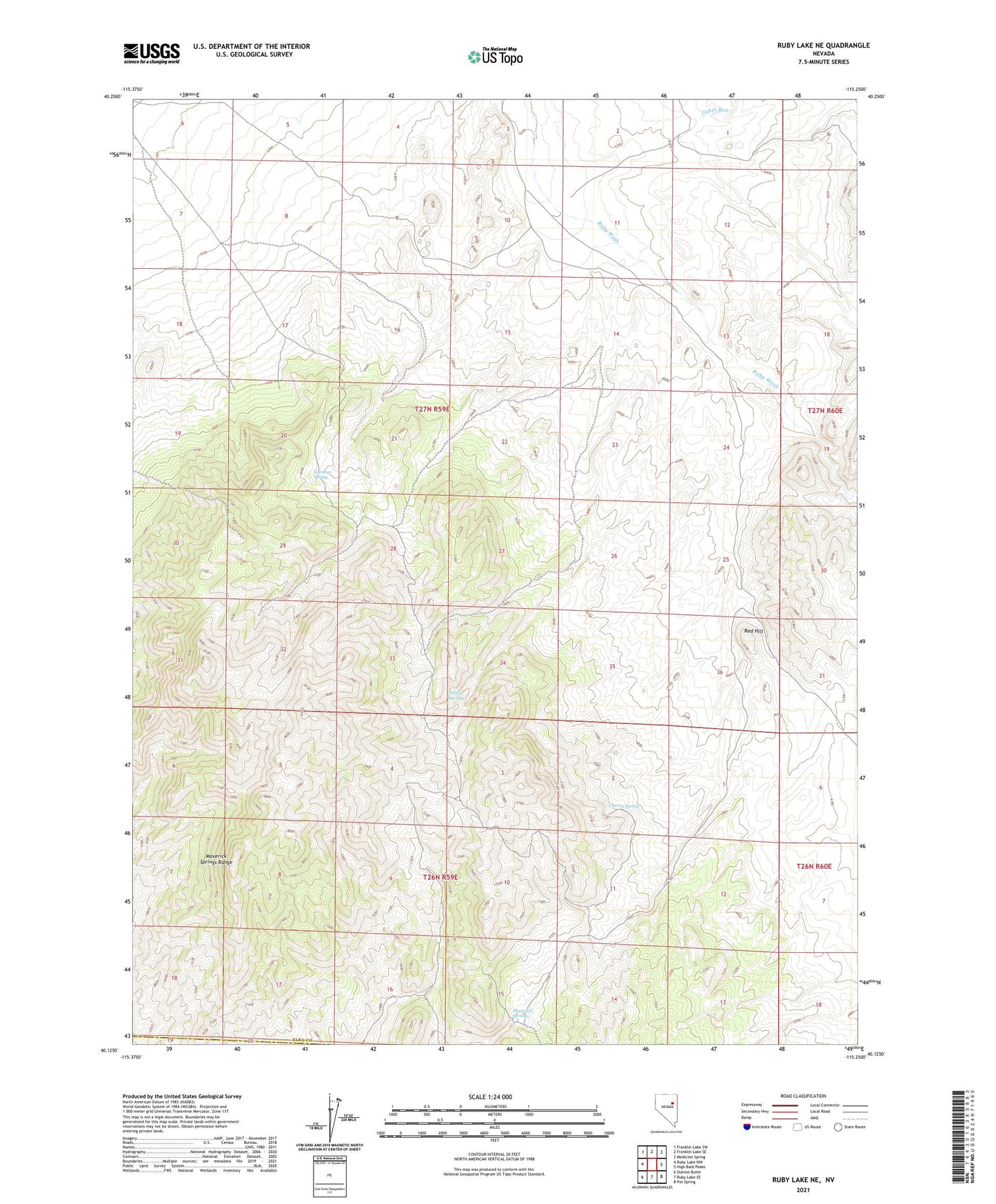 Ruby Lake NE Nevada US Topo Map Image