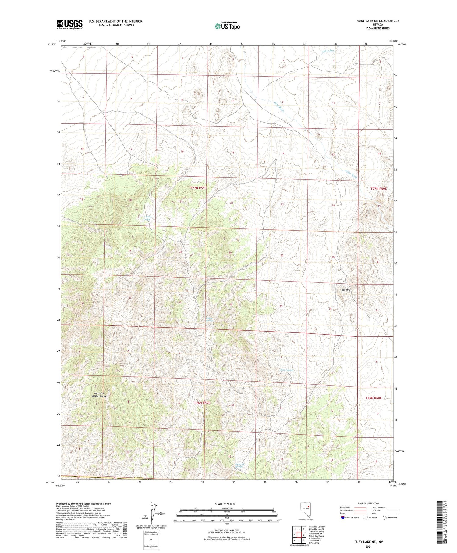 Ruby Lake NE Nevada US Topo Map Image