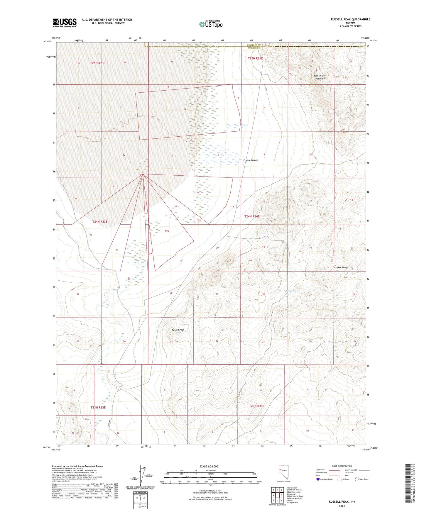 Russell Peak Nevada US Topo Map Image