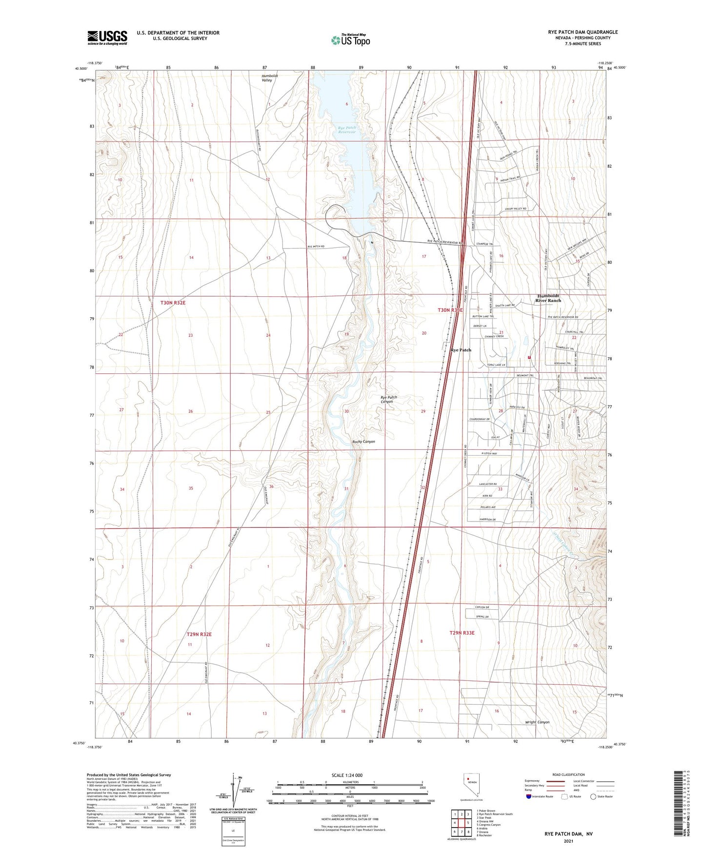 Rye Patch Dam Nevada US Topo Map Image