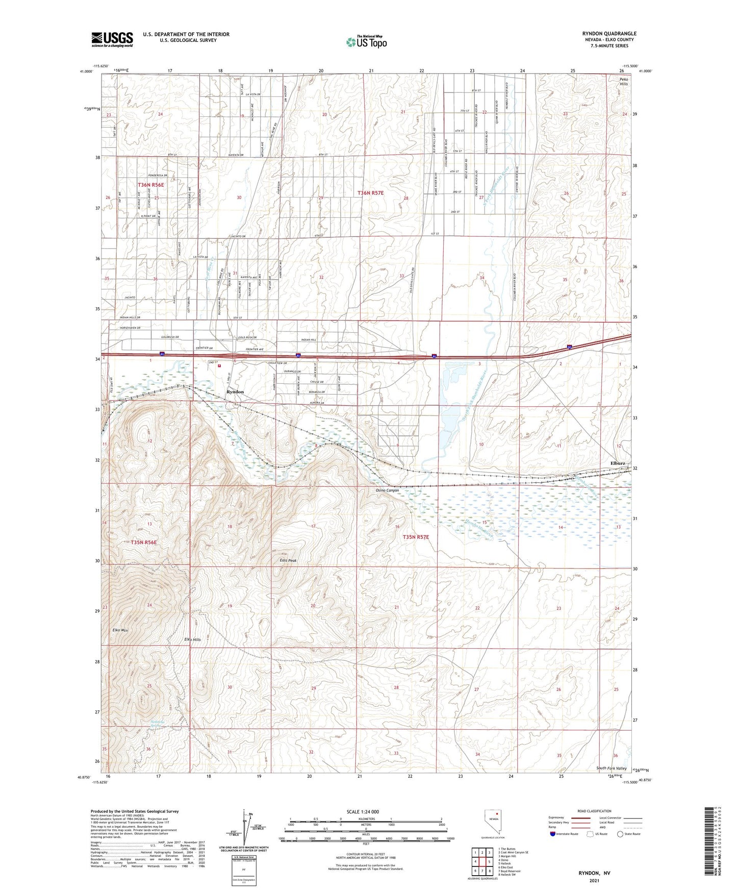 Ryndon Nevada US Topo Map Image