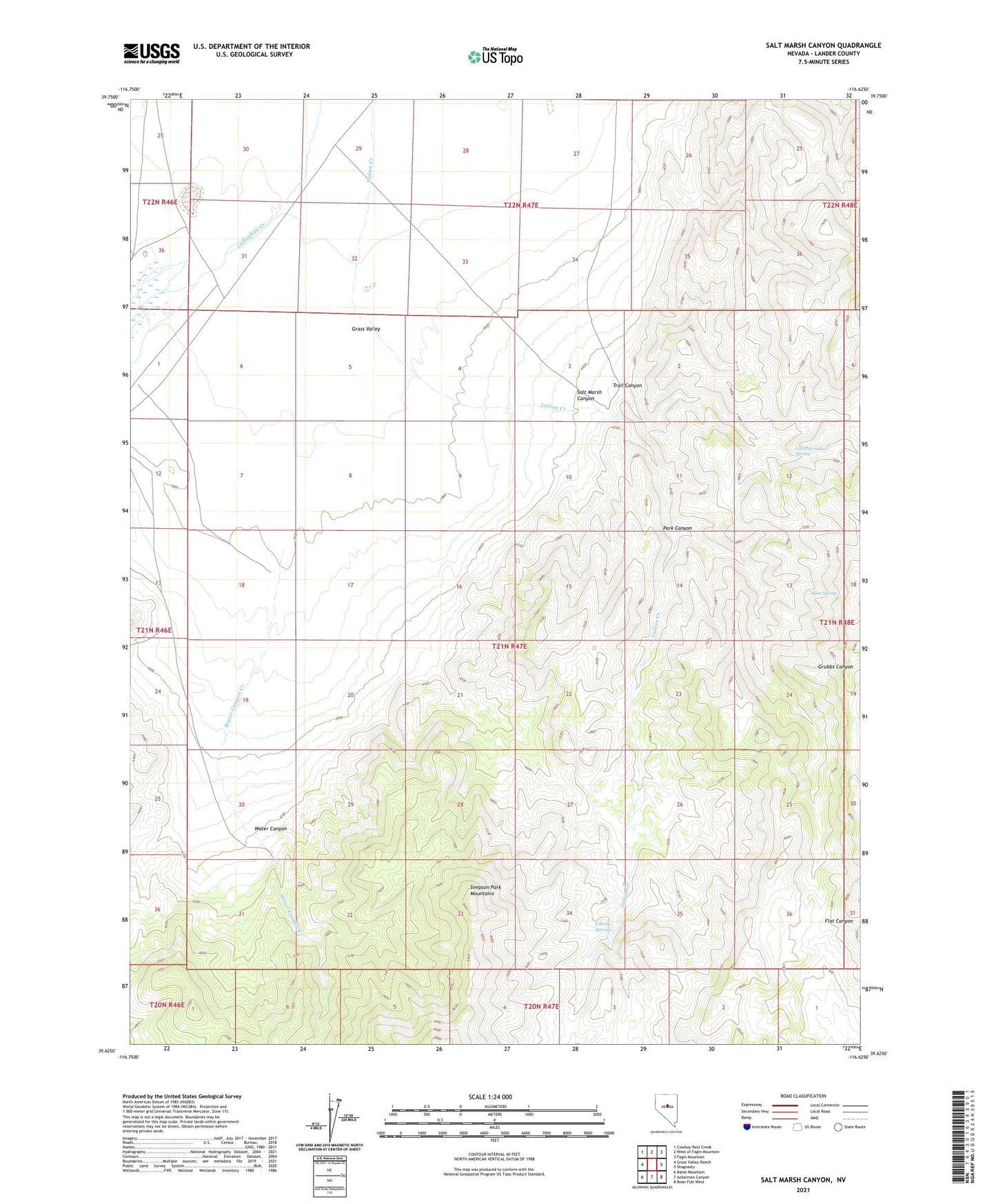 Salt Marsh Canyon Nevada US Topo Map Image