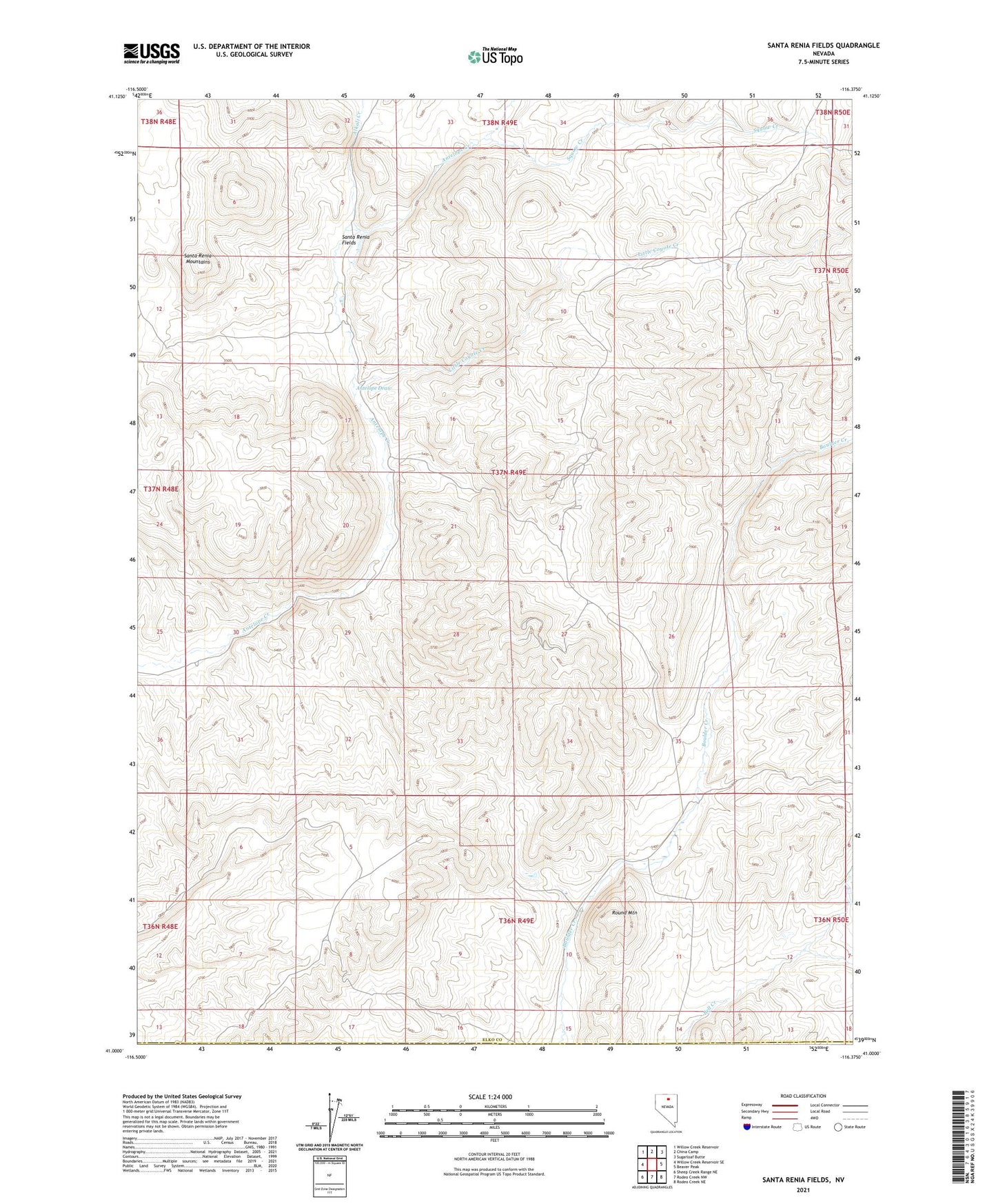 Santa Renia Fields Nevada US Topo Map Image
