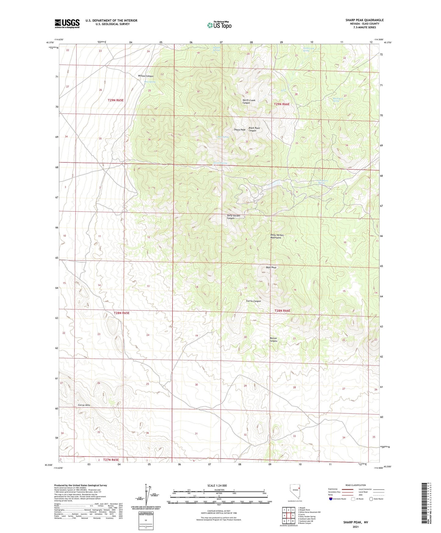 Sharp Peak Nevada US Topo Map Image