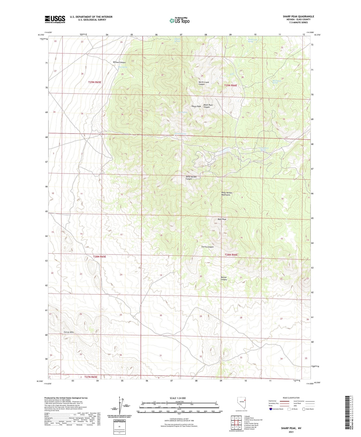 Sharp Peak Nevada US Topo Map Image
