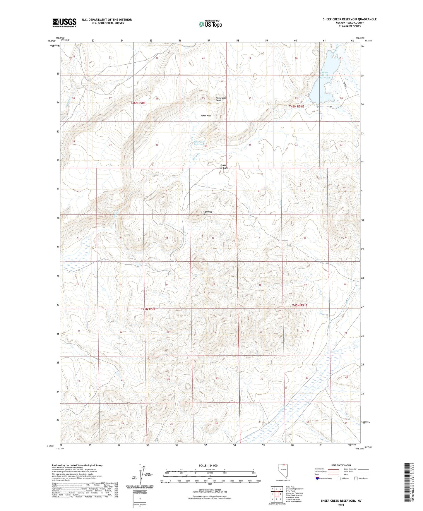 Sheep Creek Reservoir Nevada US Topo Map Image