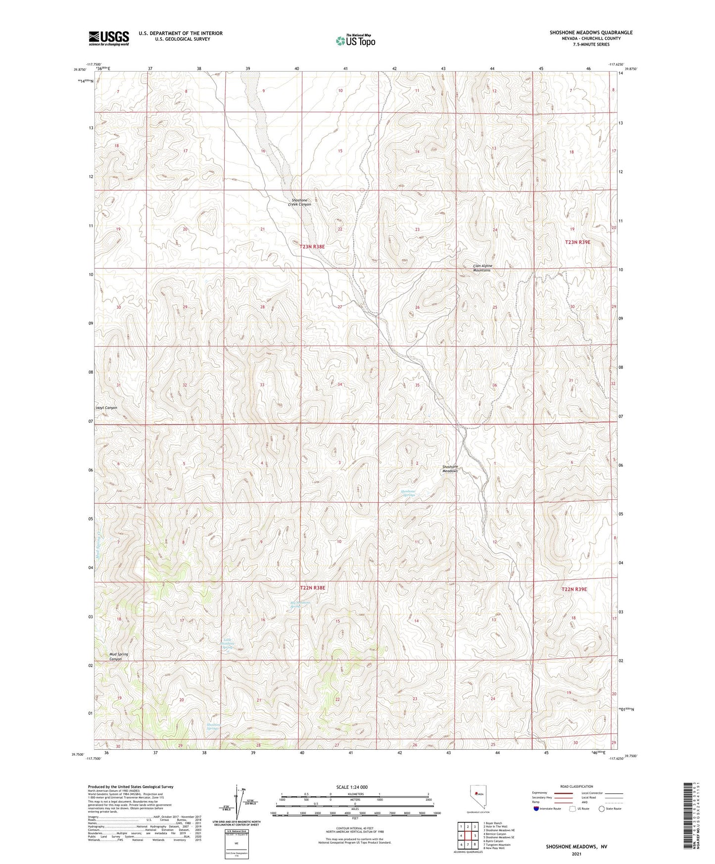 Shoshone Meadows Nevada US Topo Map Image