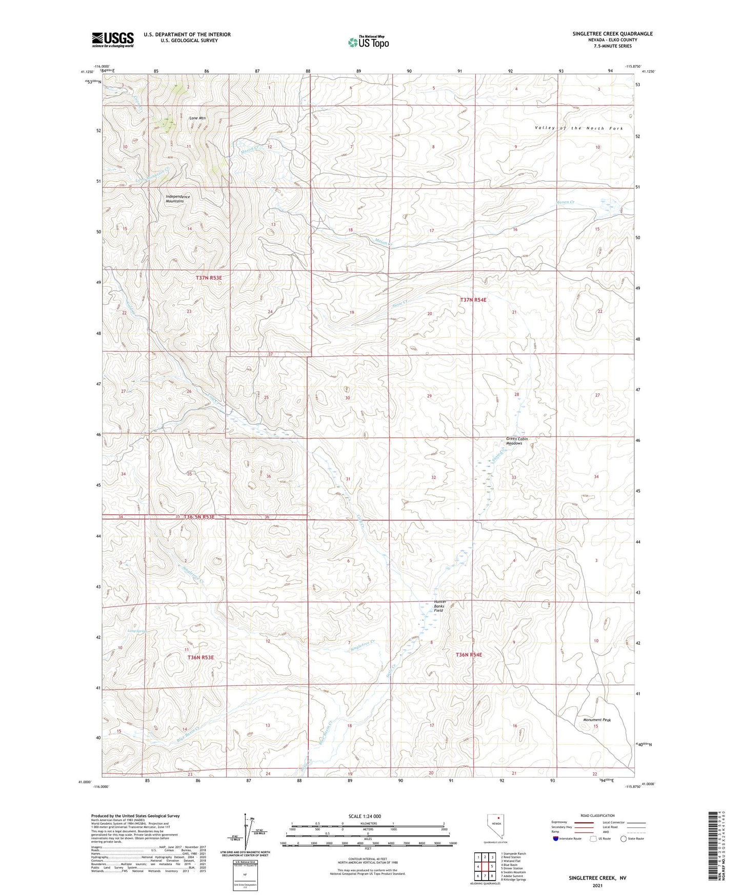 Singletree Creek Nevada US Topo Map Image
