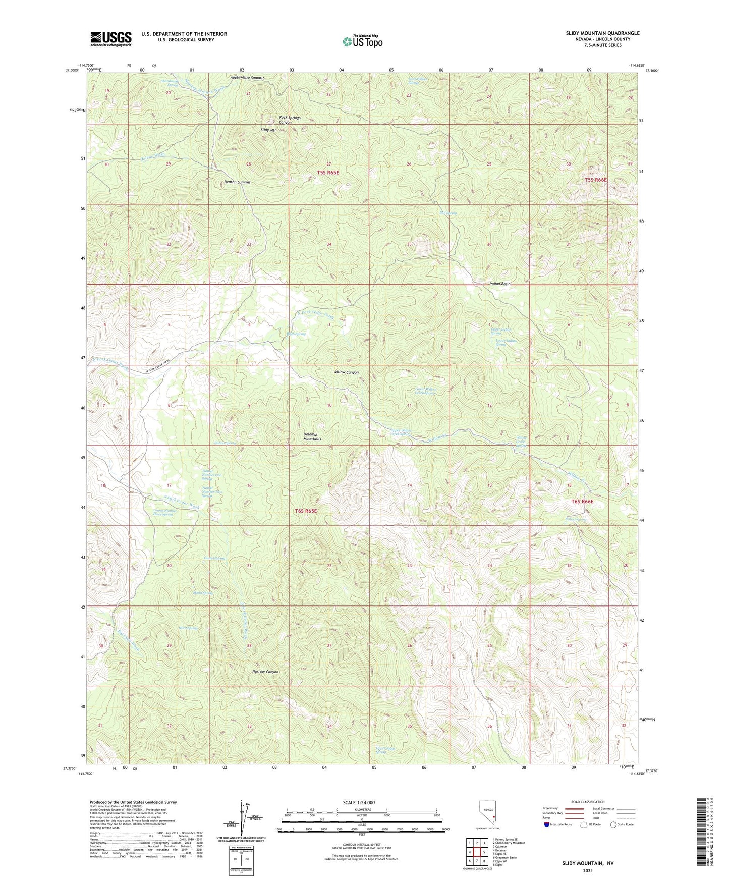 Slidy Mountain Nevada US Topo Map Image