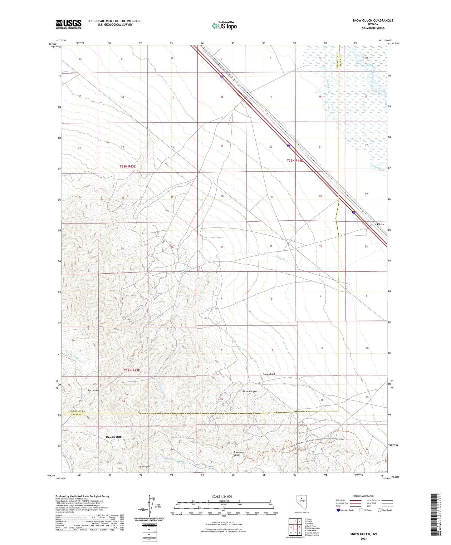 Snow Gulch Nevada US Topo Map Image