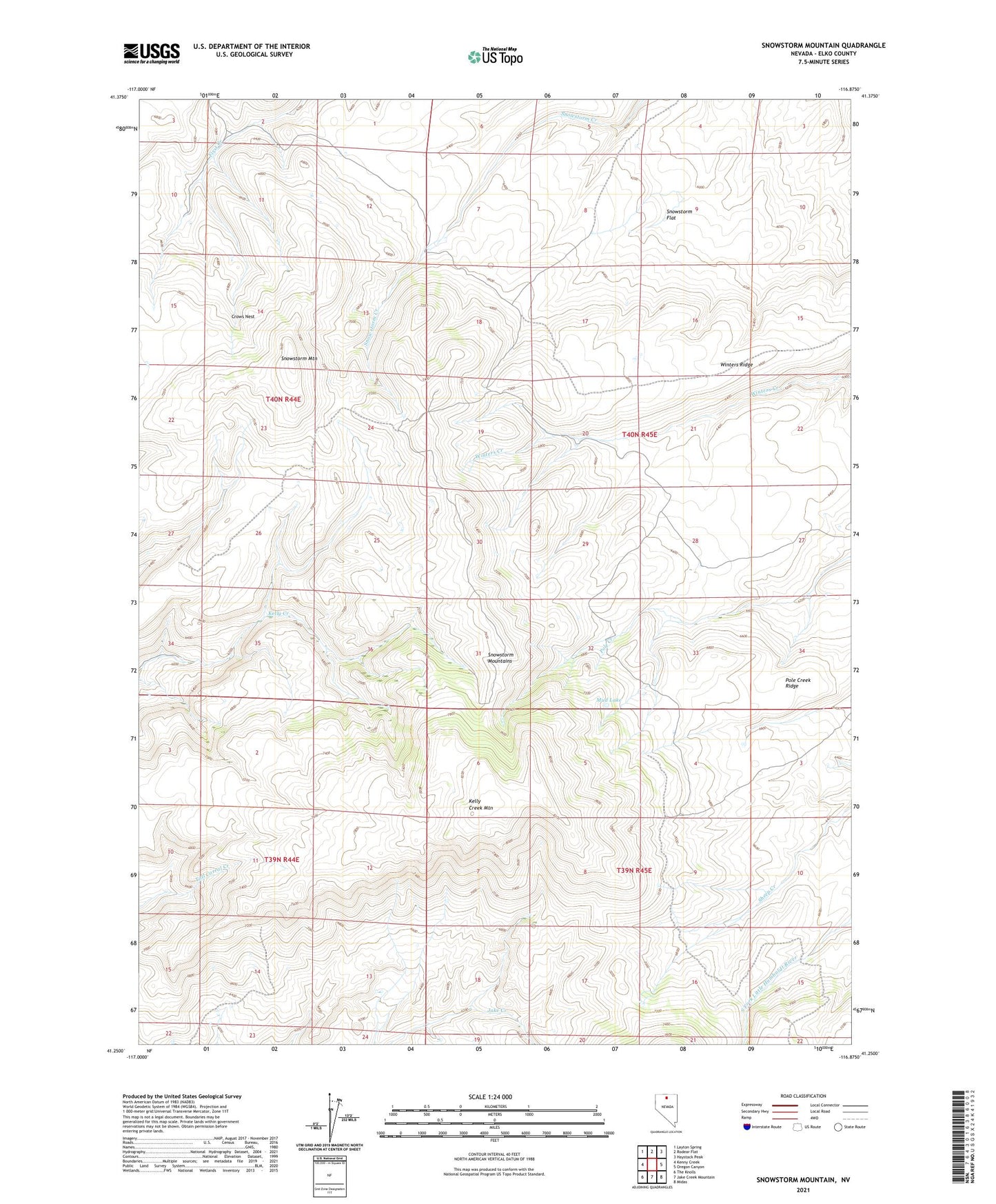 Snowstorm Mountain Nevada US Topo Map Image