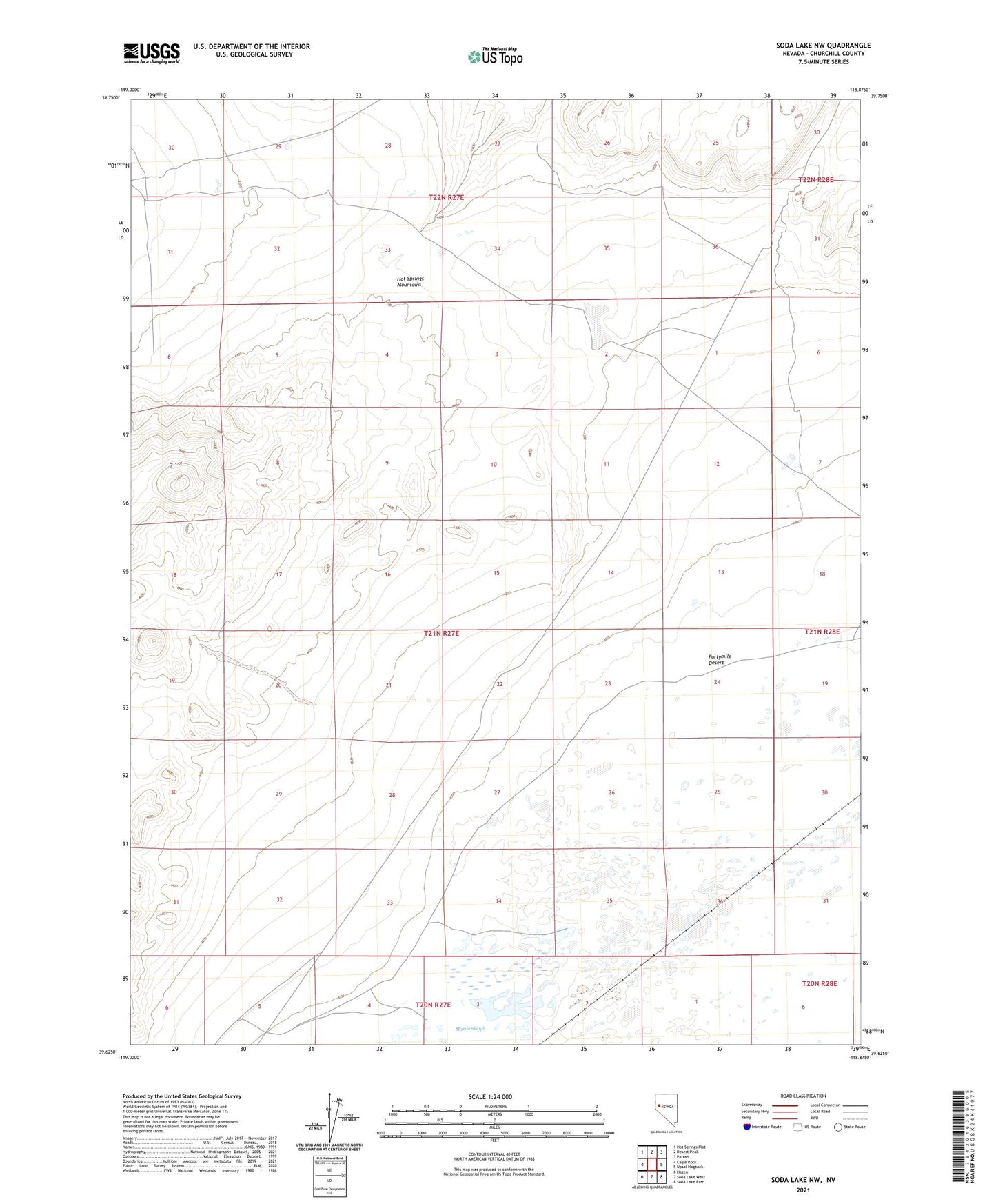 Soda Lake NW Nevada US Topo Map Image