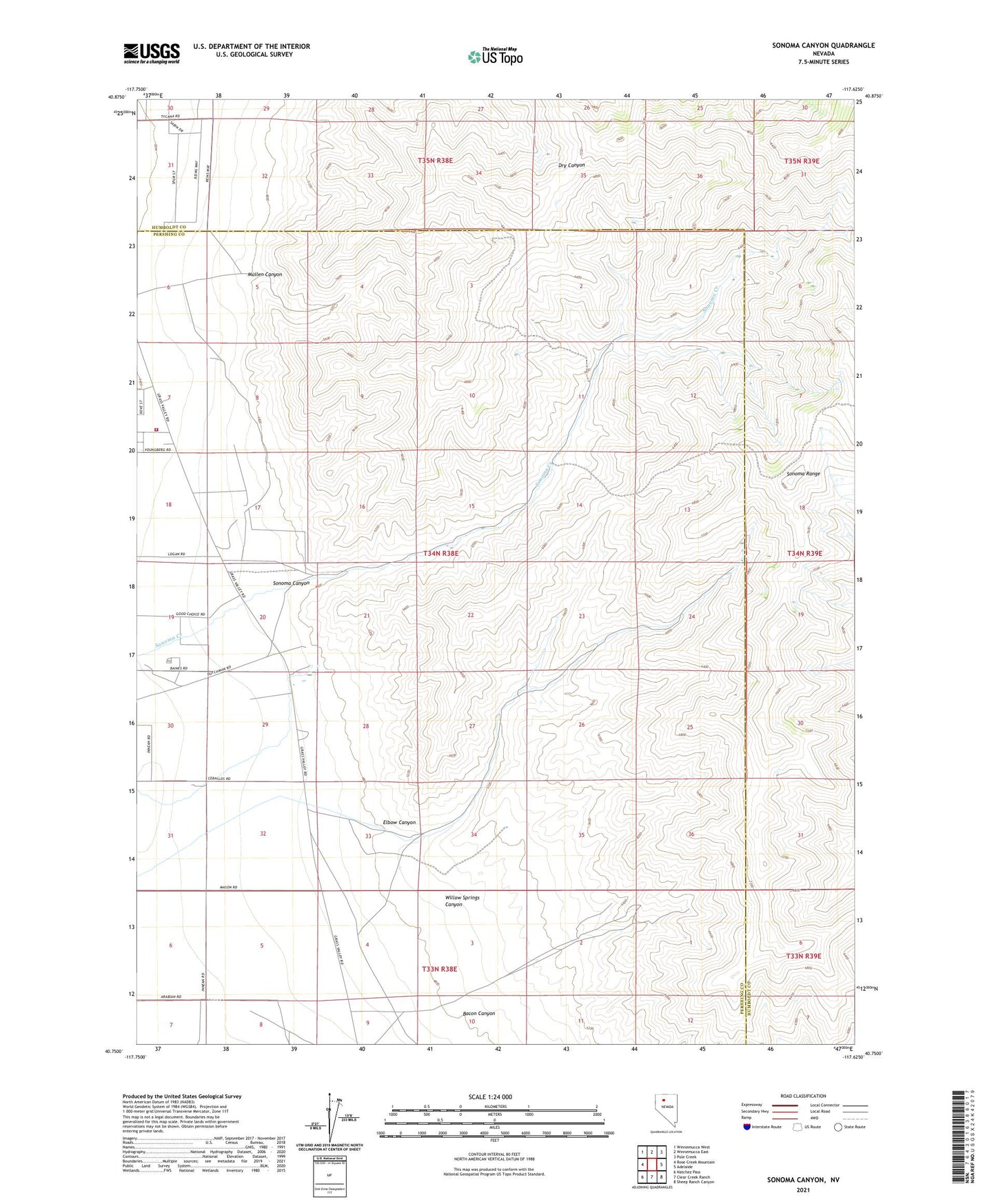 Sonoma Canyon Nevada US Topo Map Image