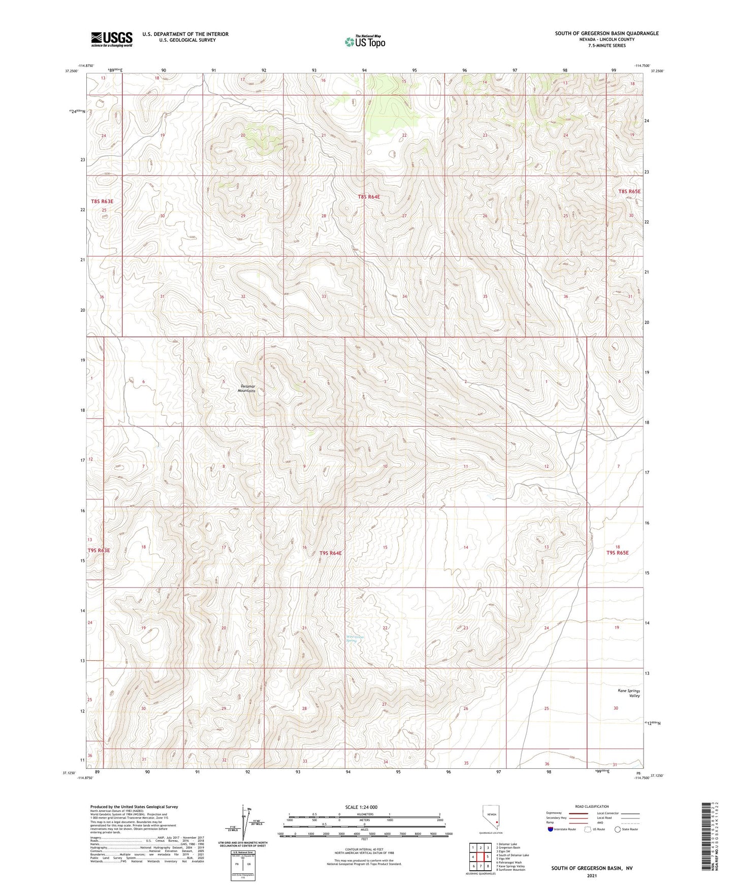 South of Gregerson Basin Nevada US Topo Map Image