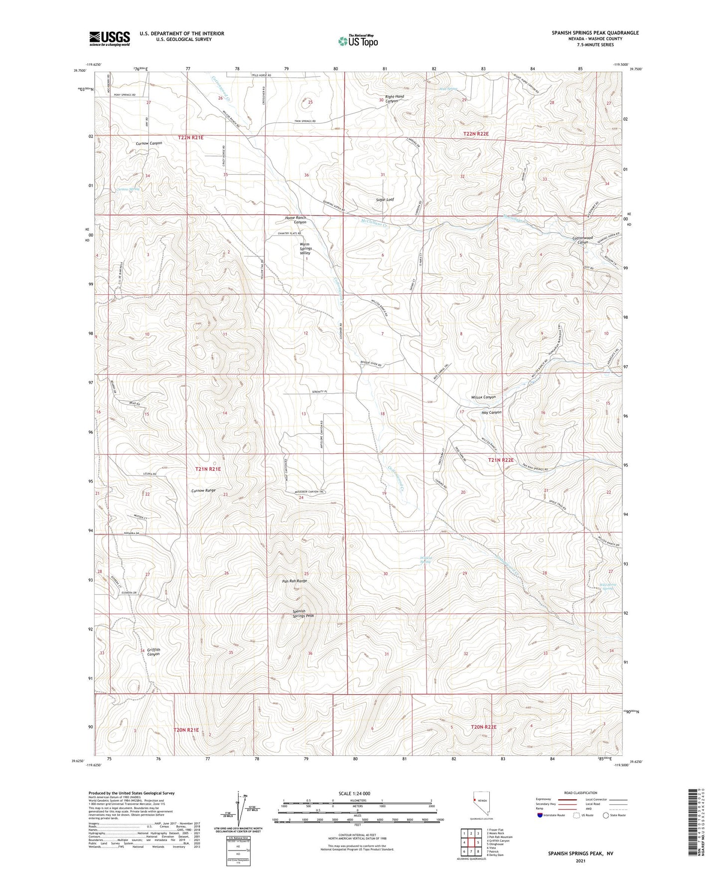 Spanish Springs Peak Nevada US Topo Map Image